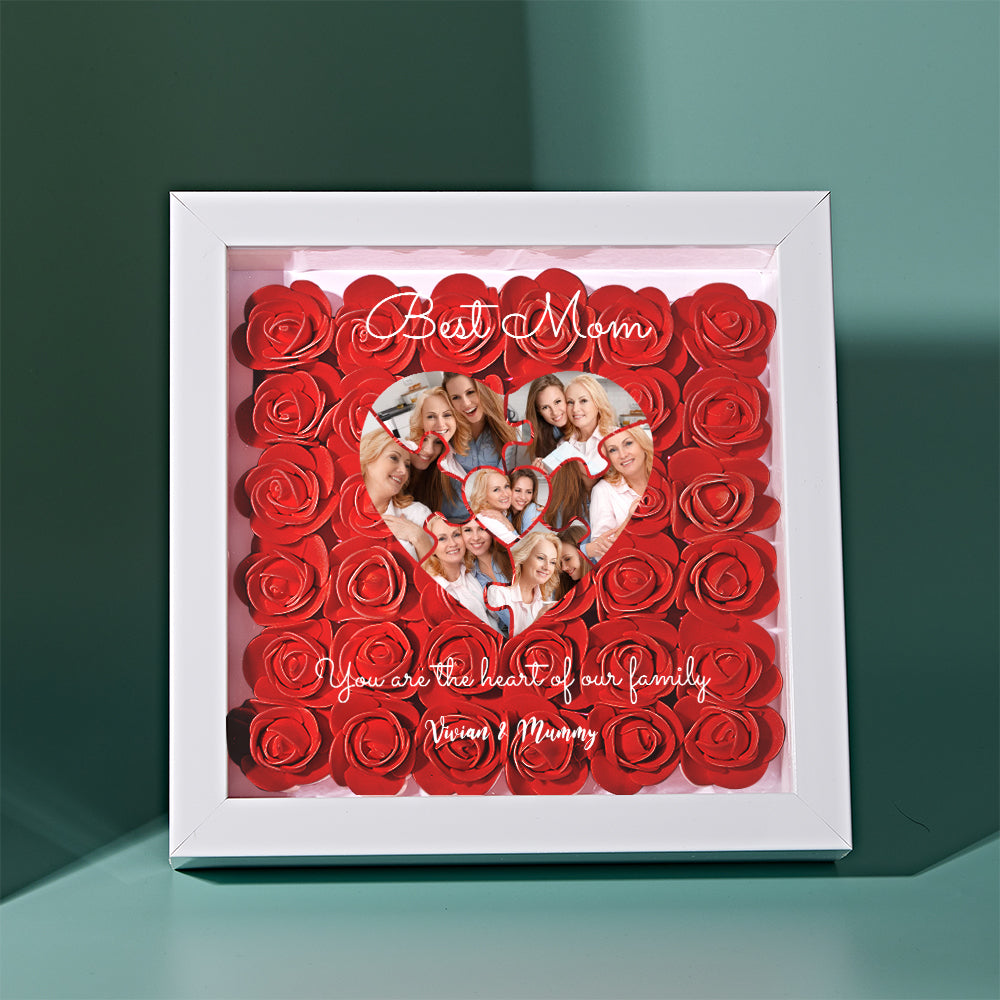 Custom Photo Puzzle Flower Shadow Box Personalized Flower Shadowbox Frame Mother's Day Gift -