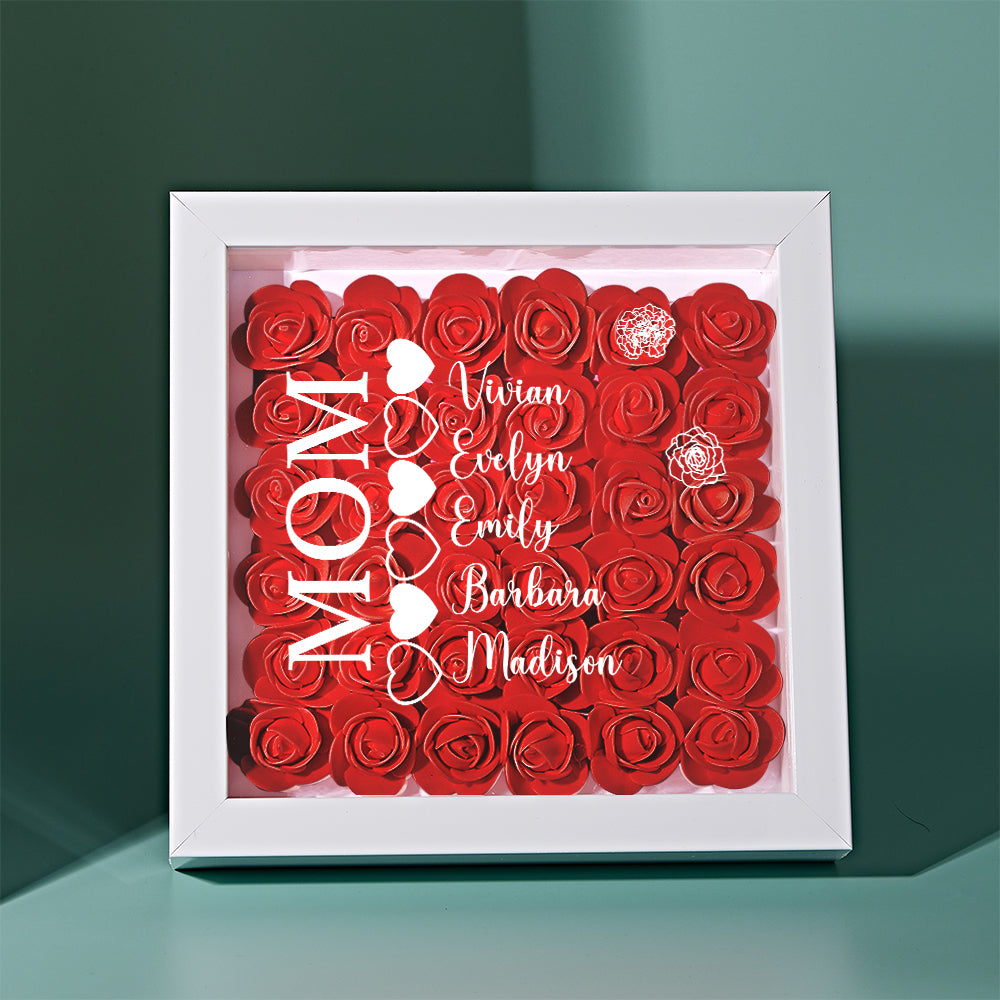 Custom Name Flower Shadow Box Personalized Heart Flower Shadowbox Frame Mother's Day Gift -