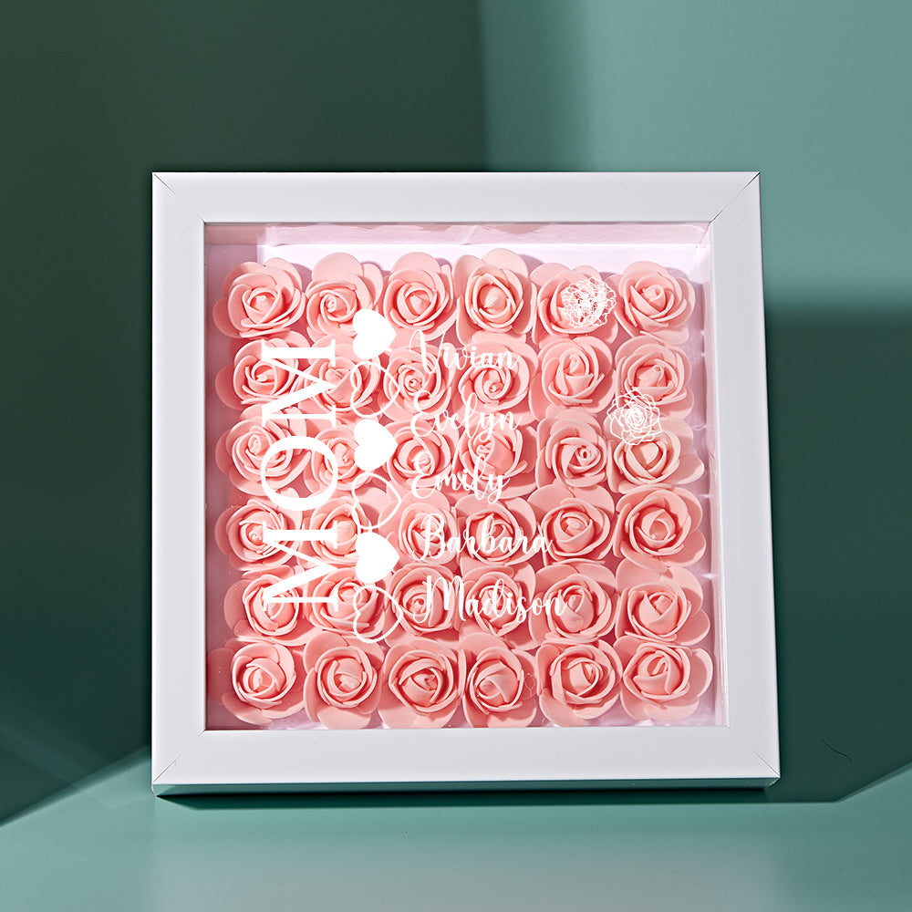 Custom Name Flower Shadow Box Personalized Heart Flower Shadowbox Frame Mother's Day Gift -