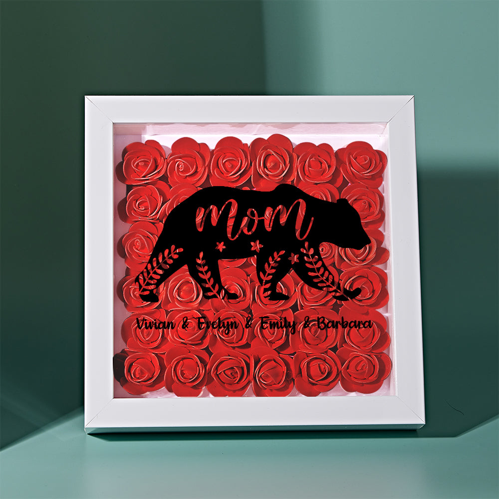 Custom Name Flower Shadow Box Personalized Bear Flower Shadowbox Frame Mother's Day Gift -