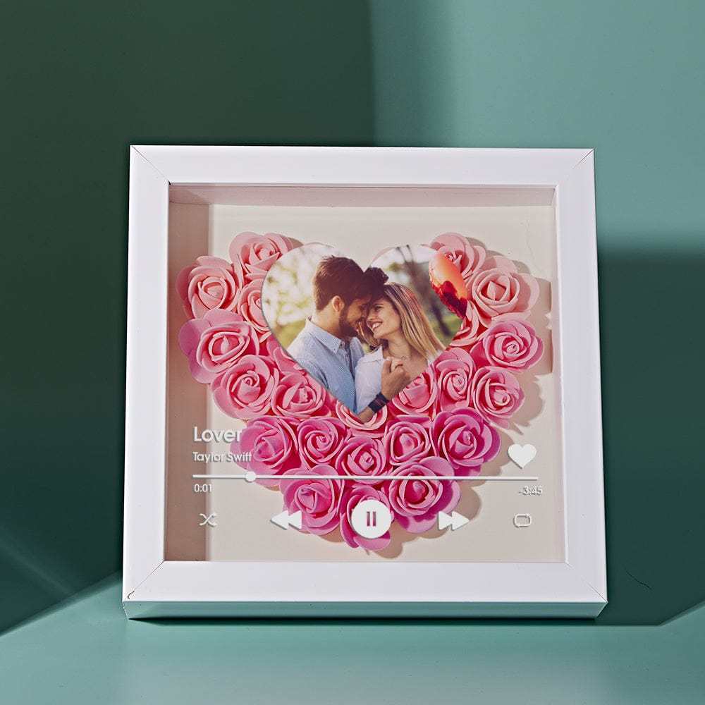 Custom Heart Flower Shadow Box with Photo Couple Gifts