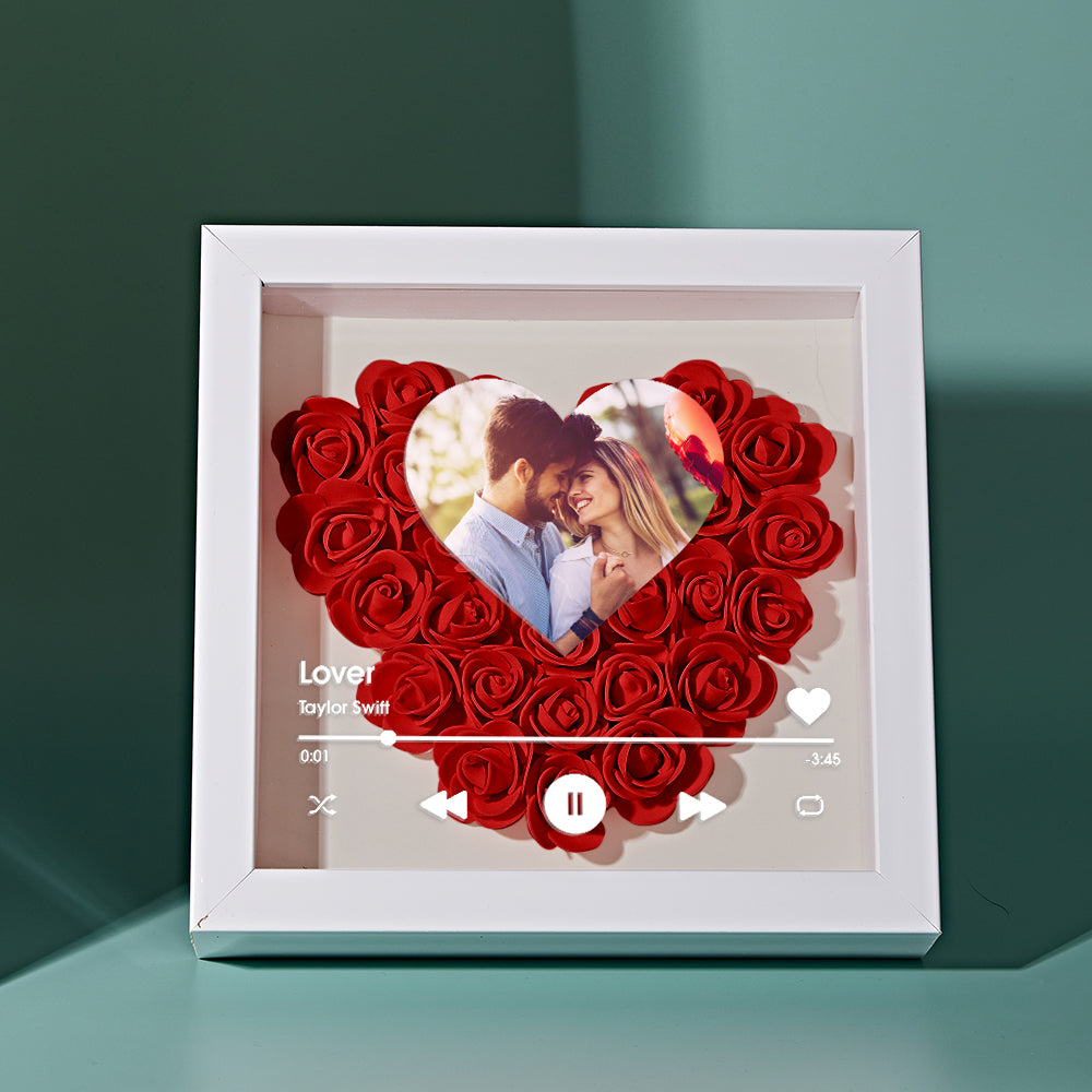 Custom Heart Flower Shadow Box with Photo Romantic Gifts for Lover -