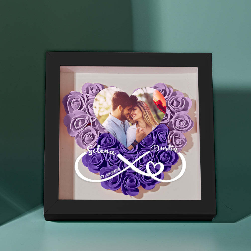 Custom Heart Flower Shadow Box with Photo Romantic Gift for Lover -