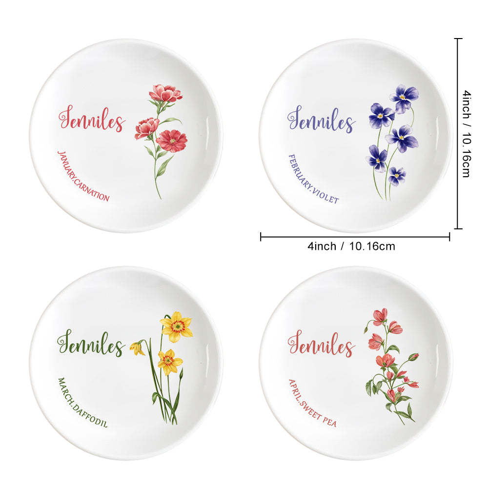 Personalized Birth Flower Floral Ring Jewelry Dish Gift for Her -