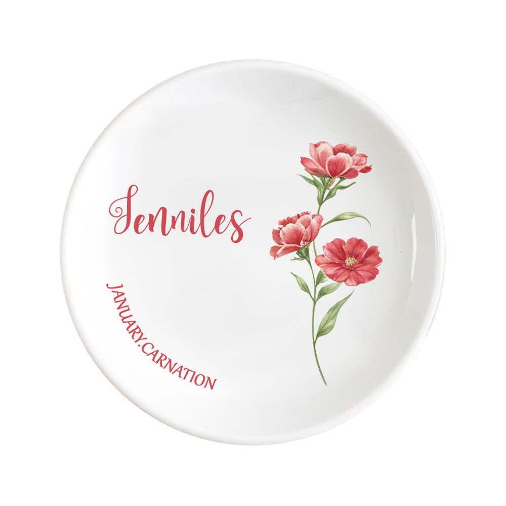 Personalized Birth Flower Floral Ring Jewelry Dish Gift for Her -