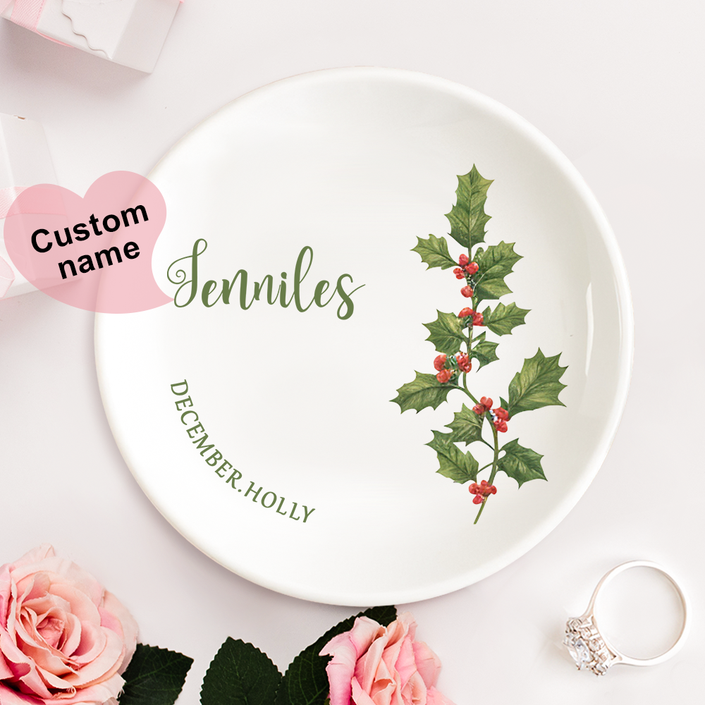 Personalized Birth Flower Floral Ring Jewelry Dish Gift for Her -
