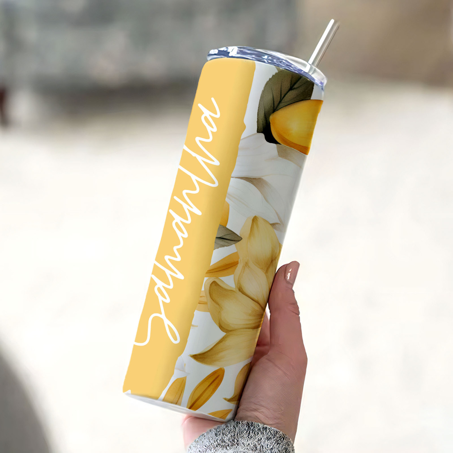Custom Floral Tumbler Personalized Name Beach Water Cup