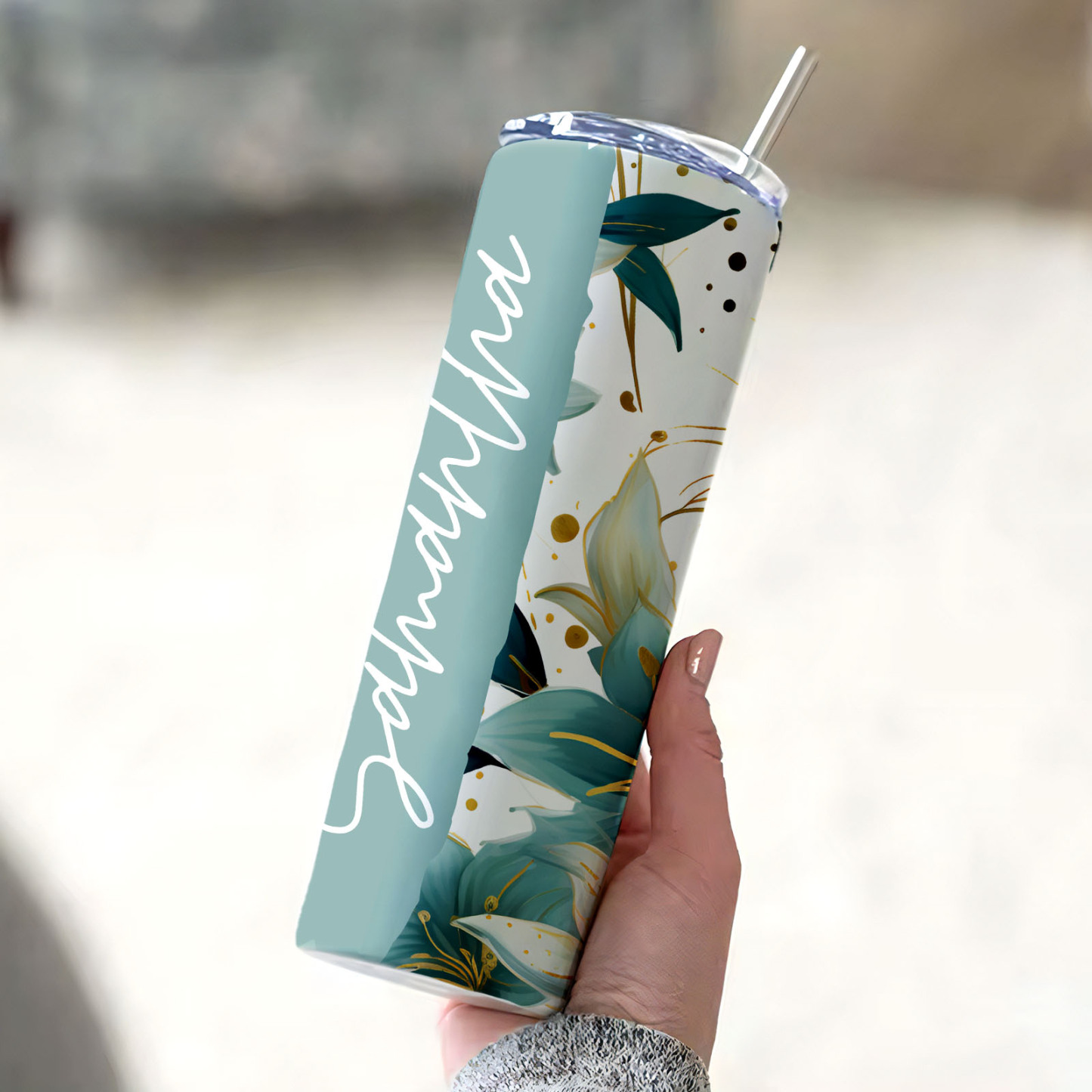 Skinny Floral Tumbler Name Water Cup Seamless Girl Gift