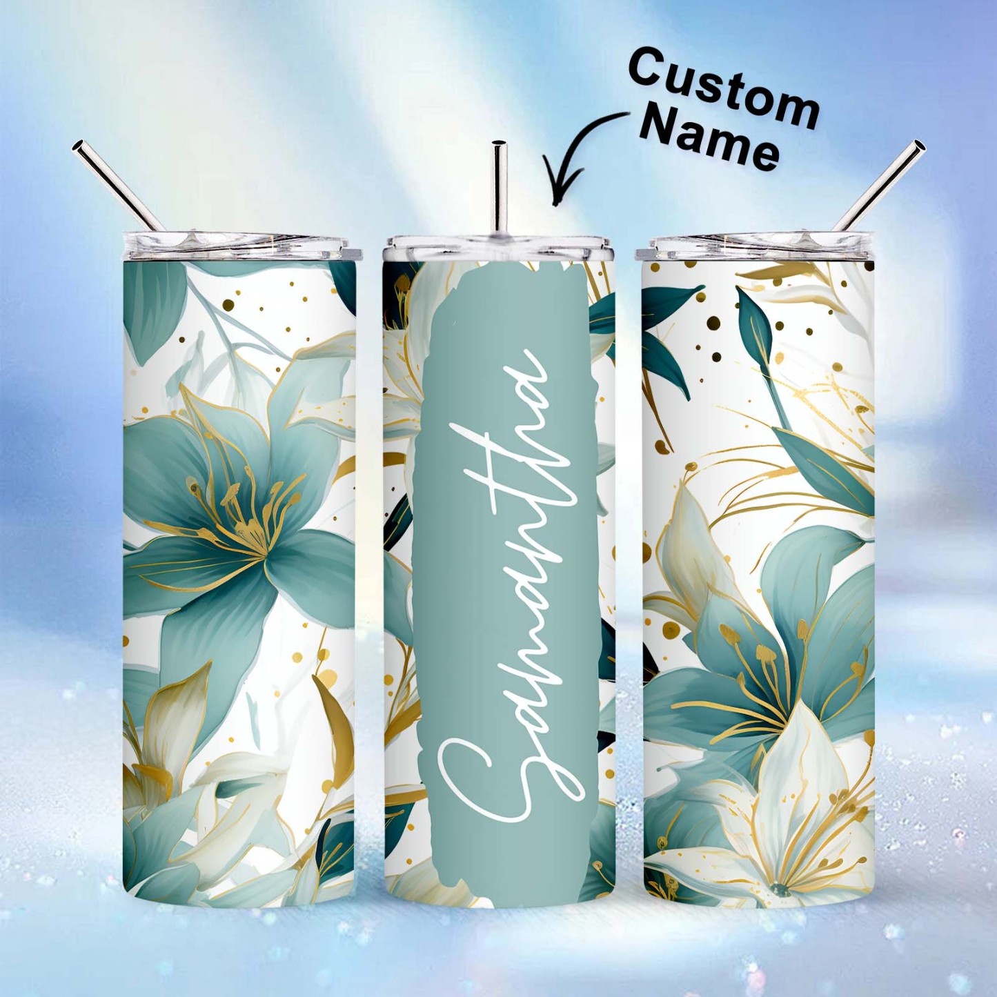 Skinny Floral Tumbler Name Water Cup Seamless Girl Gift