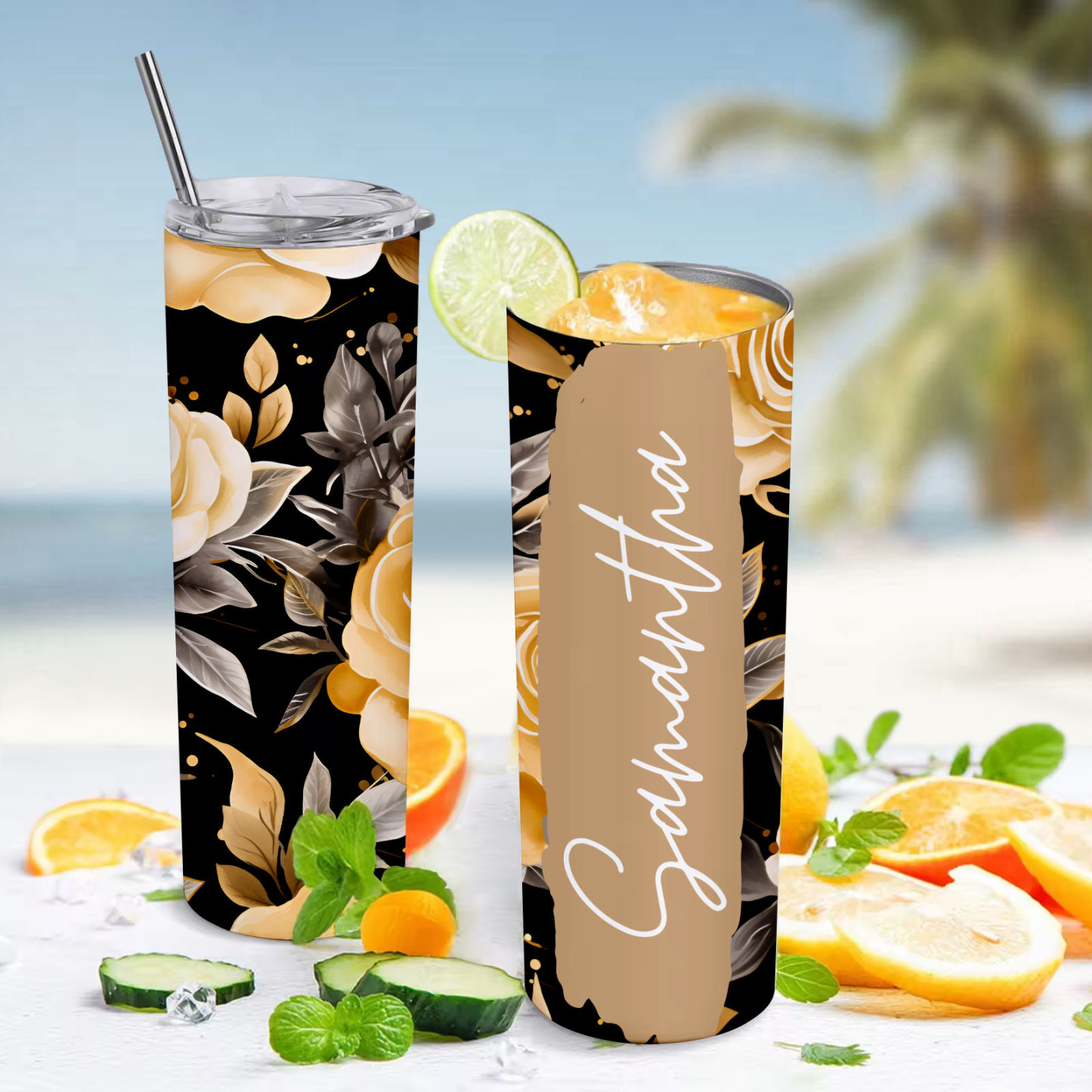 Personalized Floral Tumbler Add Your Own Text Wildflowers Summer Gift