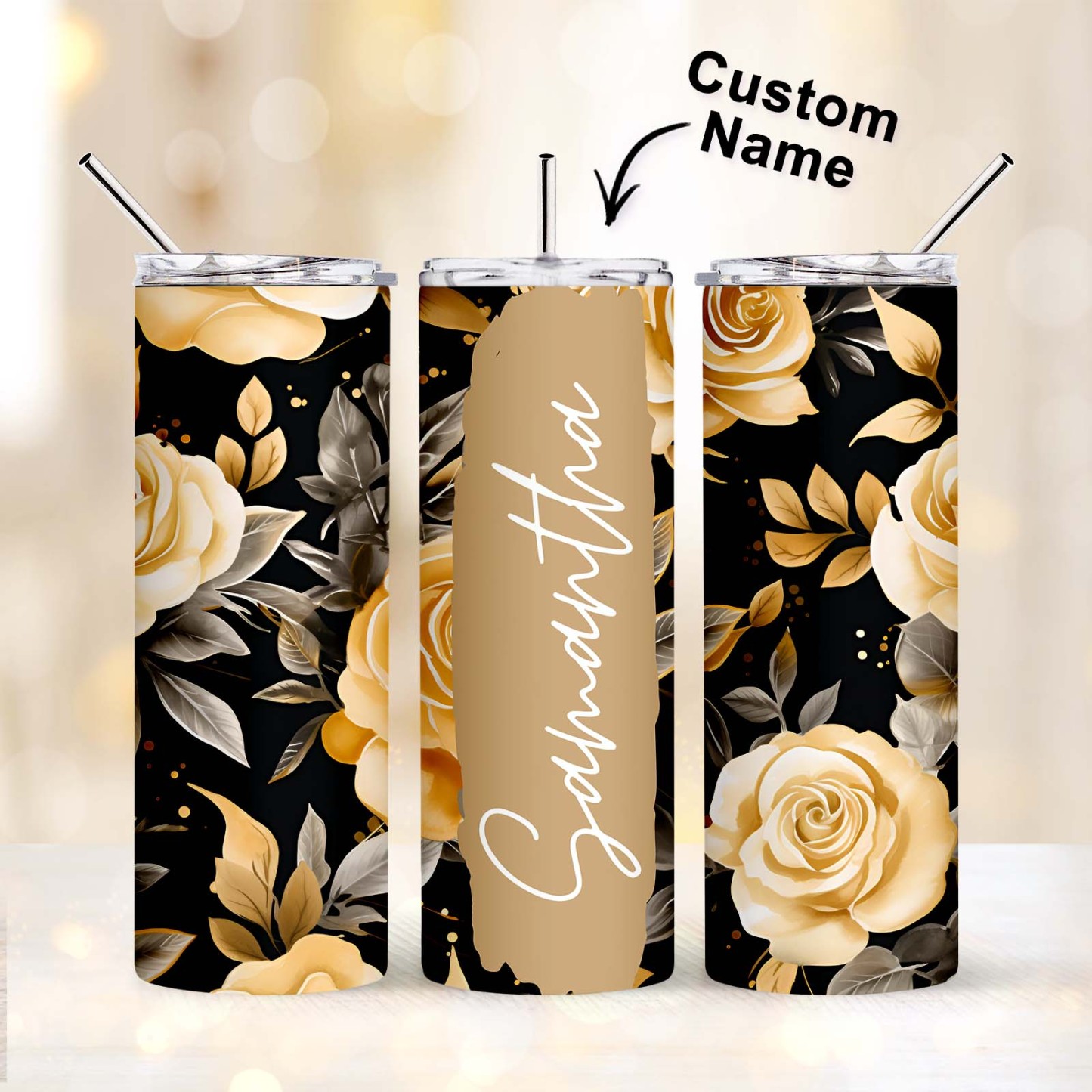 Personalized Floral Tumbler Add Your Own Text Wildflowers Summer Gift