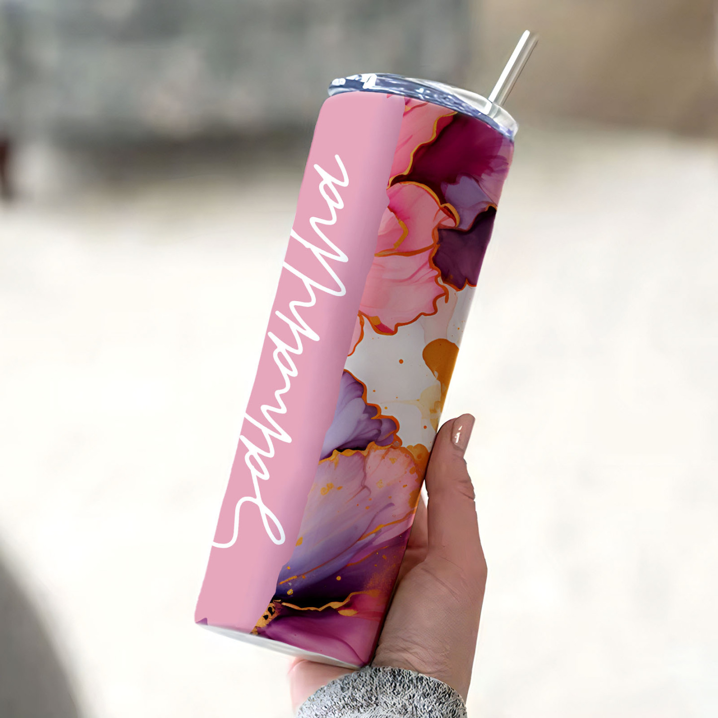 Rose Flower Personalized Name Tumbler 3D Beach Water Cup