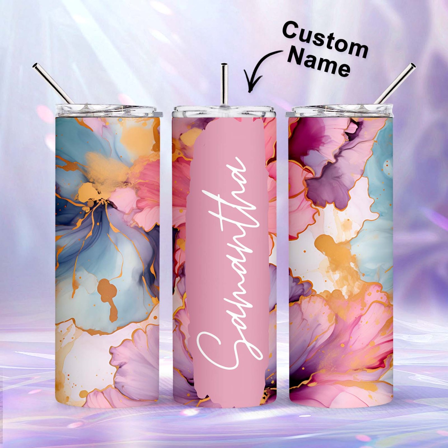 Rose Flower Personalized Name Tumbler 3D Beach Water Cup
