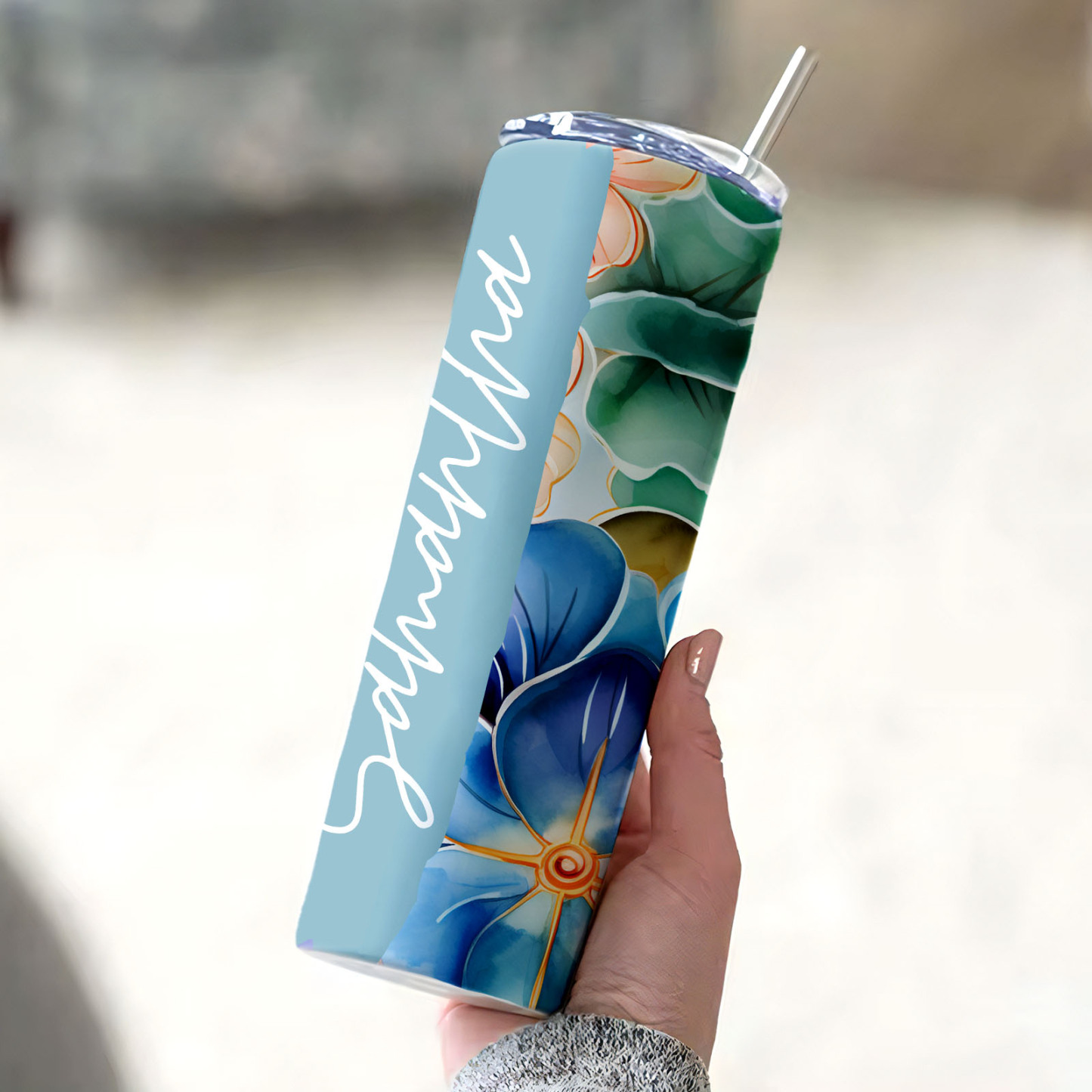 Personalized Name Floral Tumbler Retro Wedding Gift