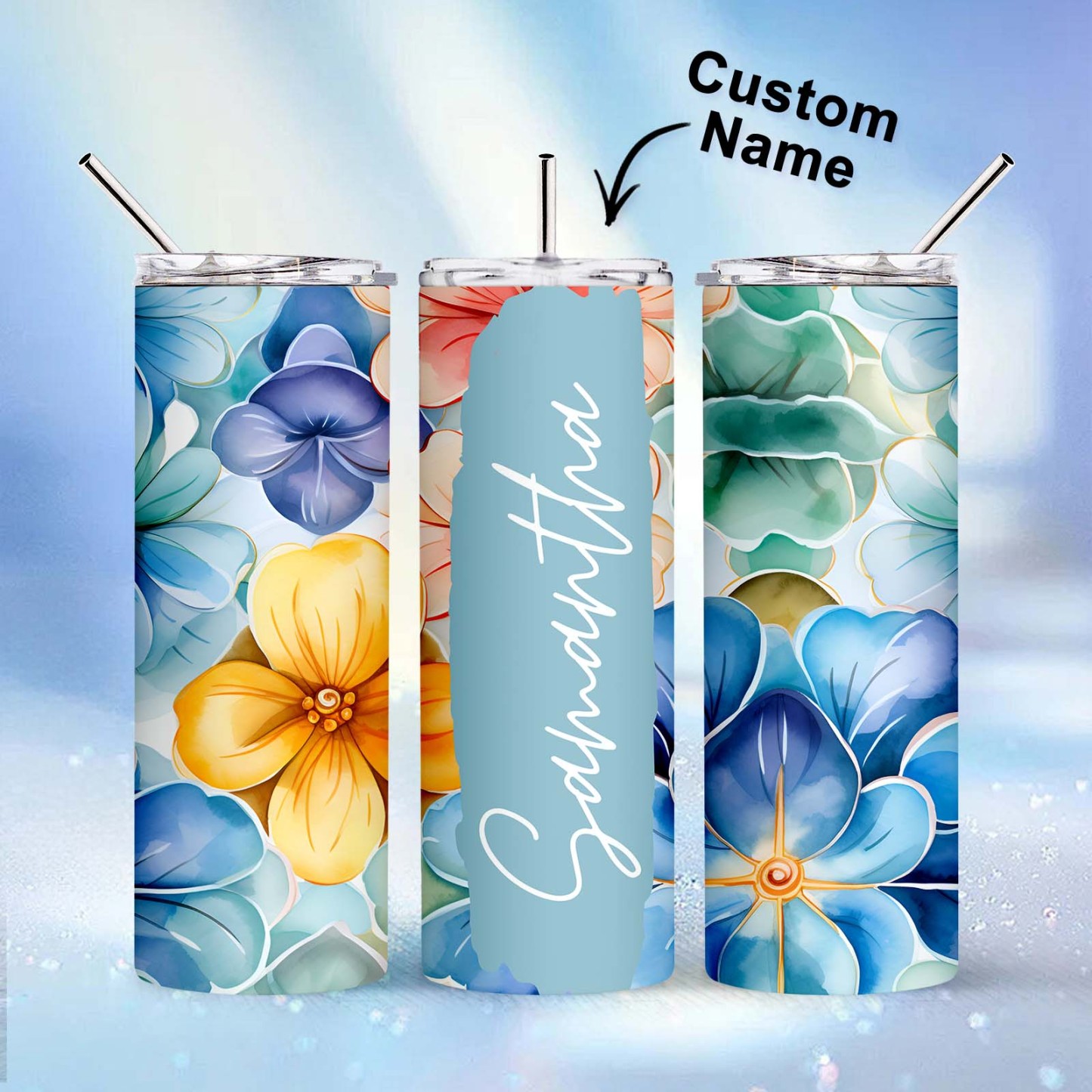 Personalized Name Floral Tumbler Retro Wedding Gift