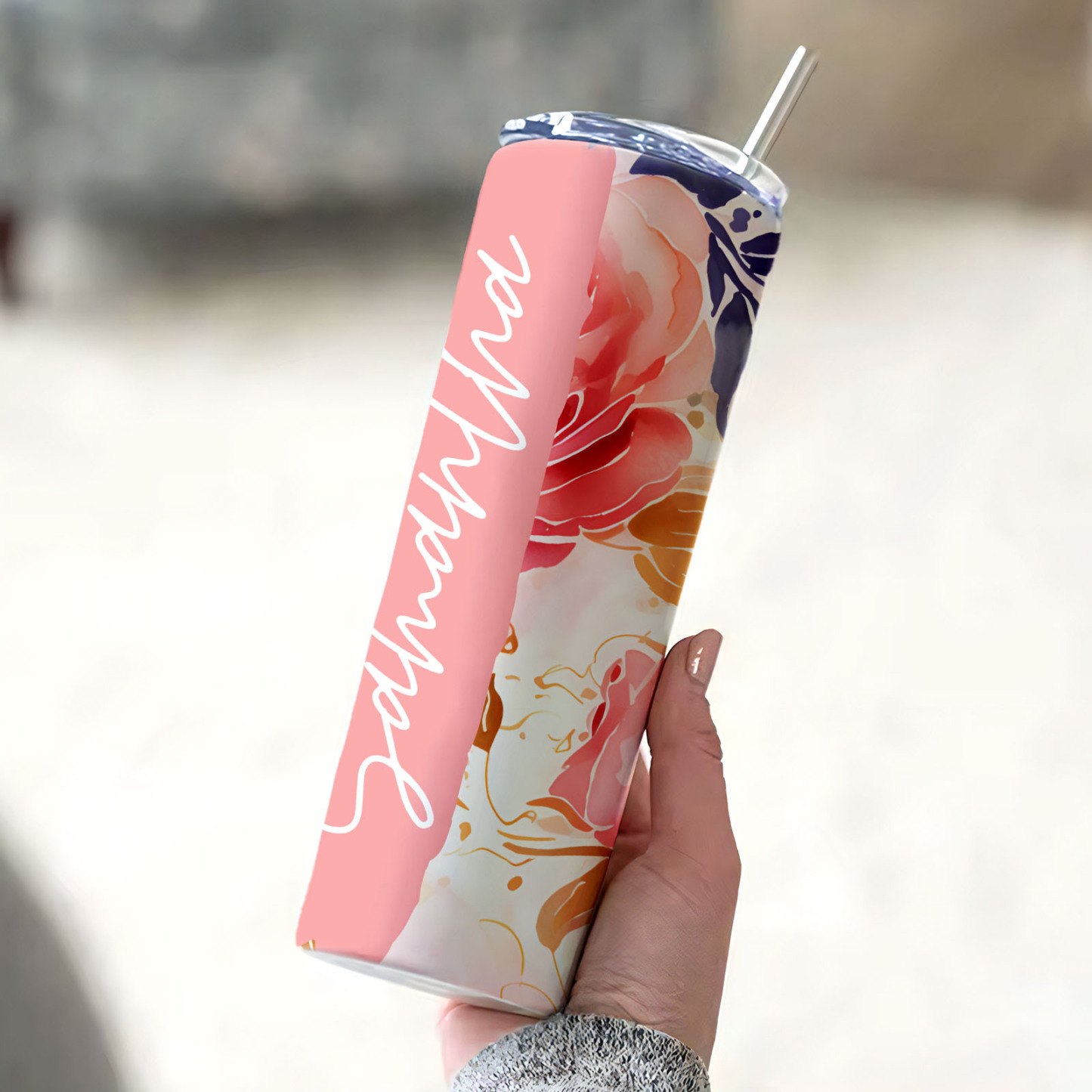 Custom Name Floral Tumbler Skinny Wedding Summer Gift