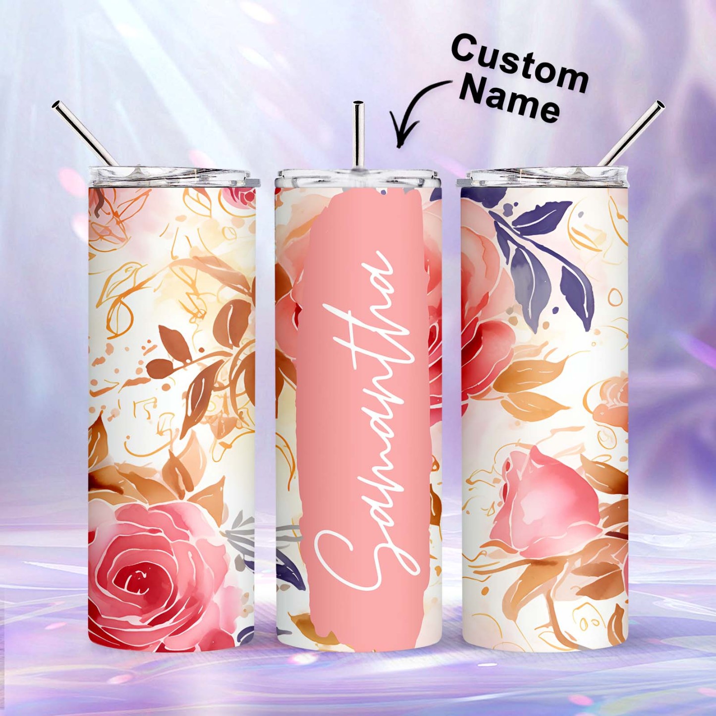 Custom Name Floral Tumbler Skinny Wedding Summer Gift