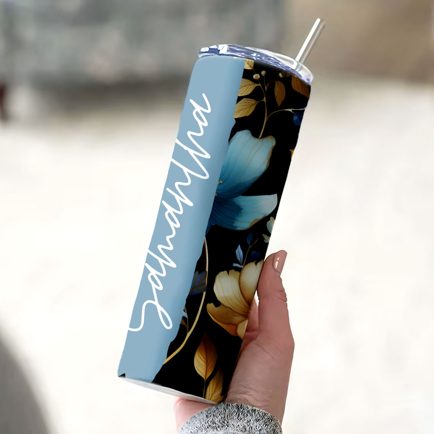 Personalized Floral Tumbler Skinny Sublimation Name Seamless Gift