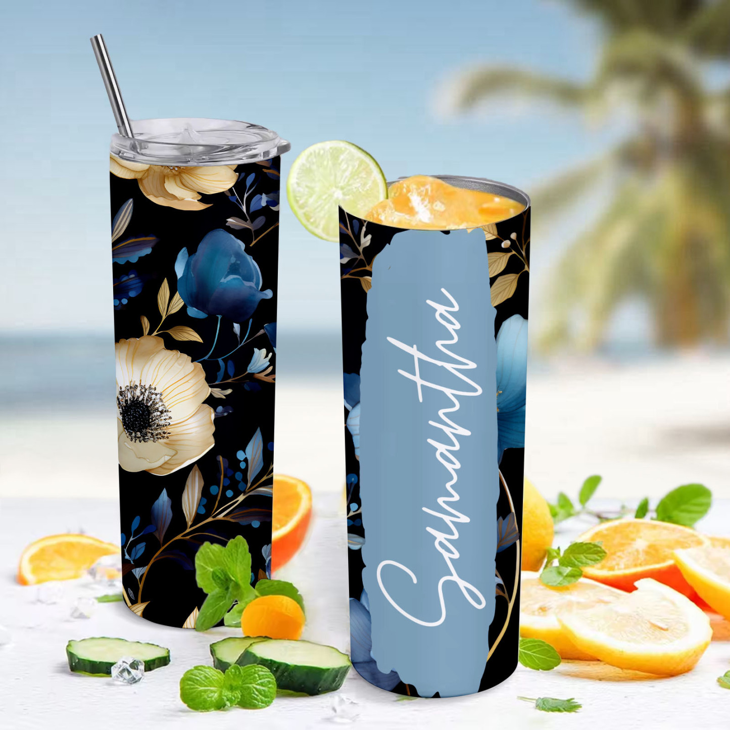 Personalized Floral Tumbler Skinny Sublimation Name Seamless Gift
