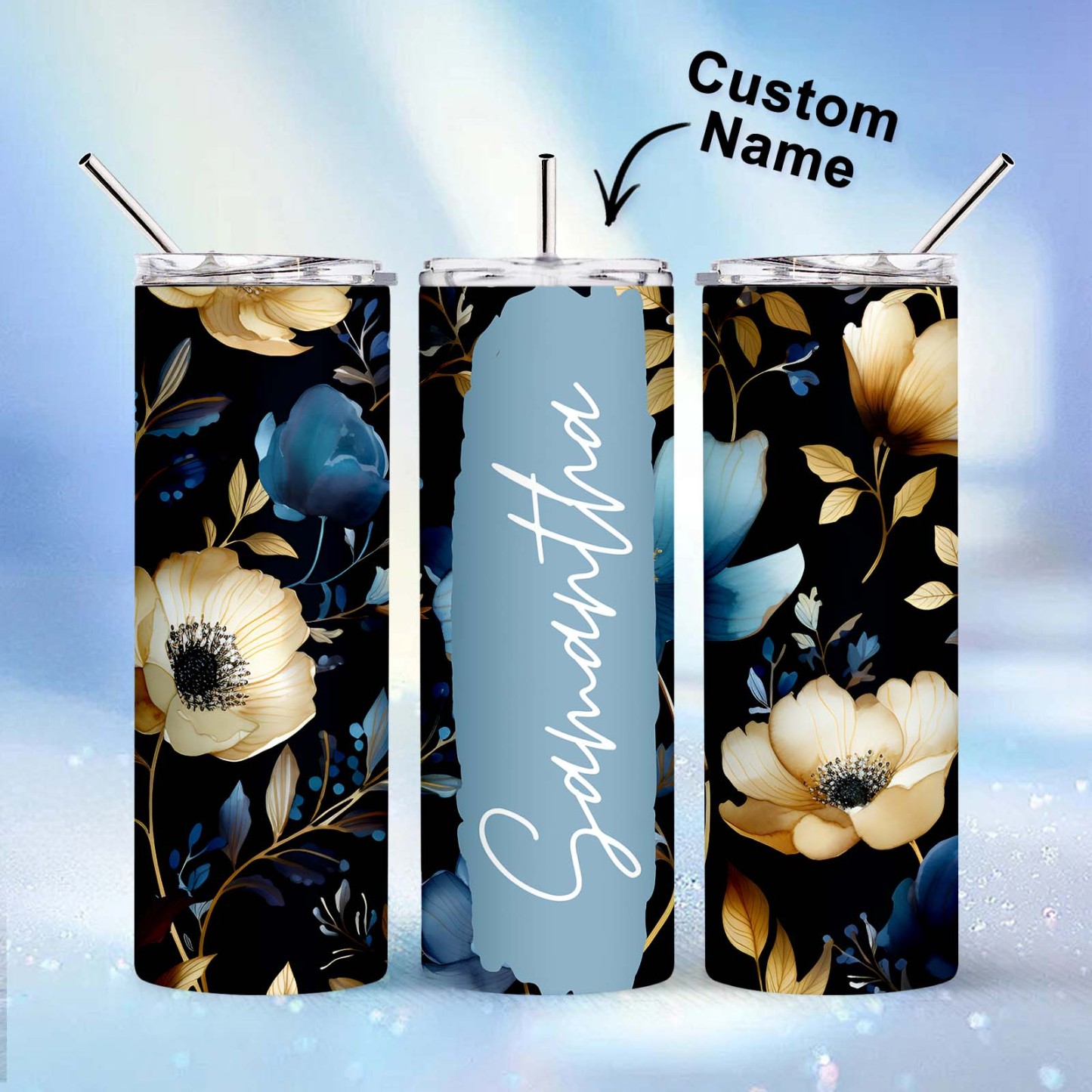 Personalized Floral Tumbler Skinny Sublimation Name Seamless Gift