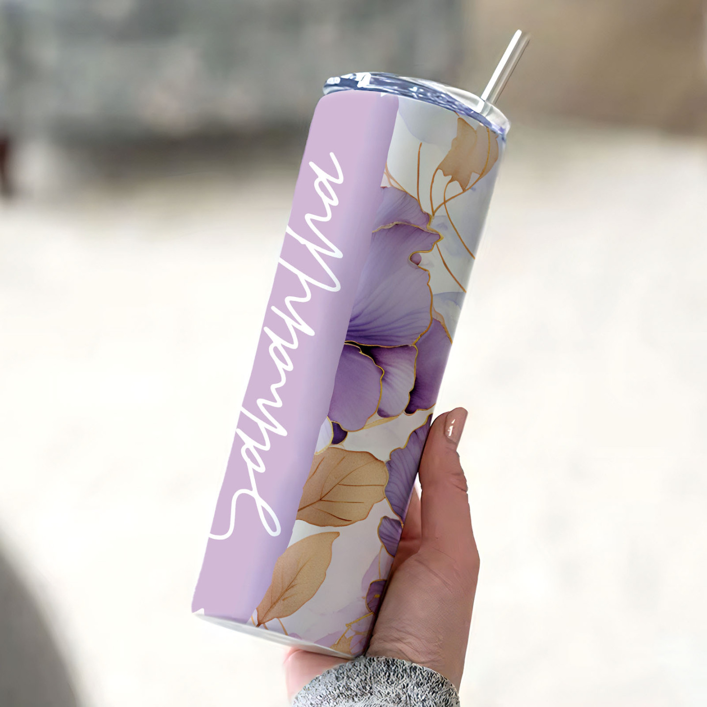 Custom Name Floral Tumbler Personalized Beach Water Cup