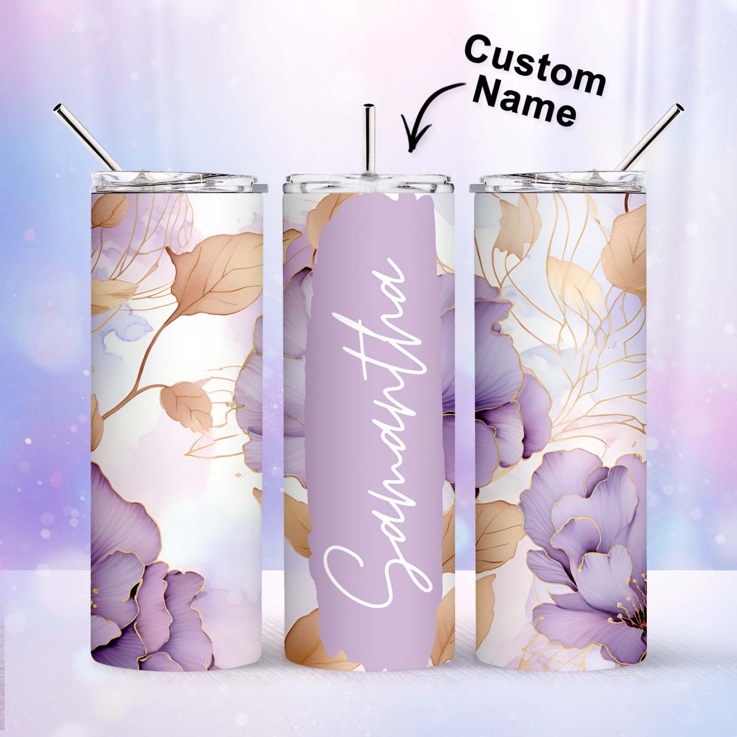 Custom Name Floral Tumbler Personalized Beach Water Cup