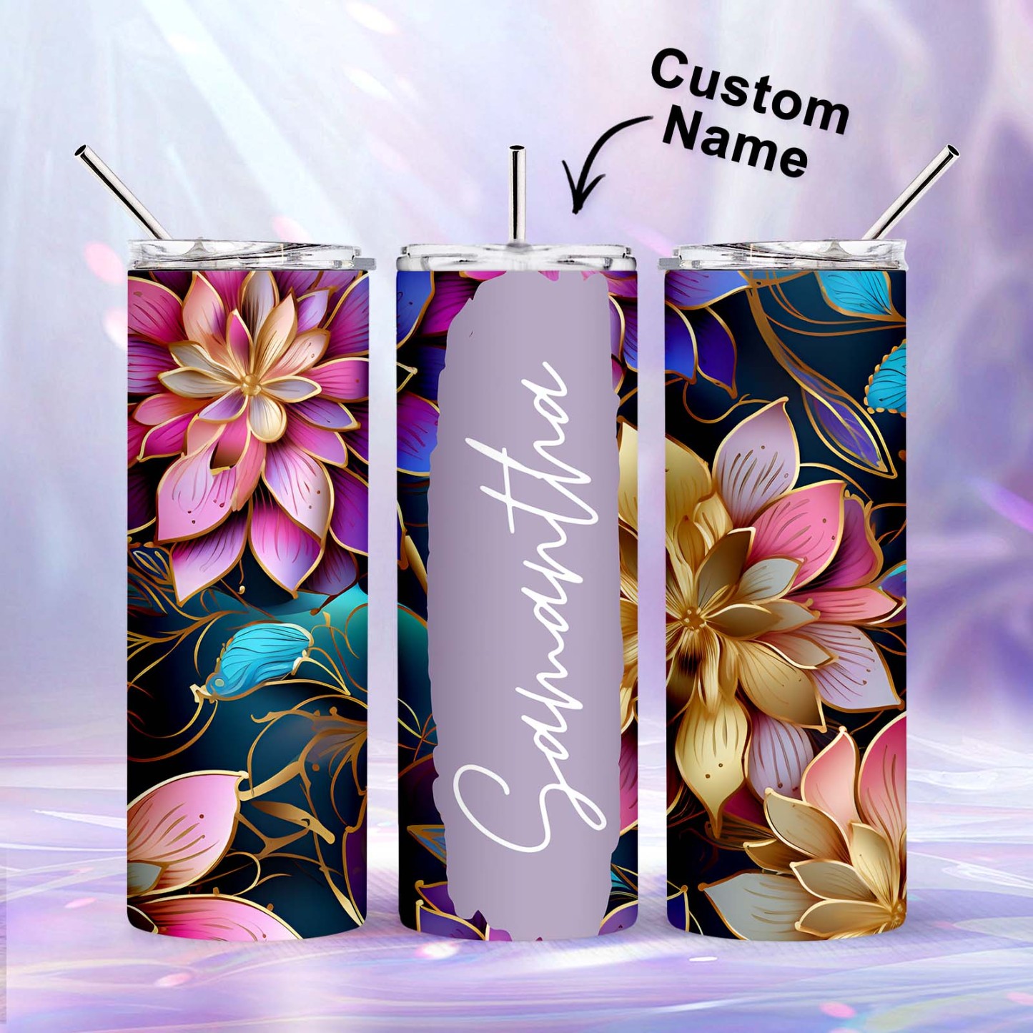 Personalized Name Floral Tumbler Retro Summer Wedding Gift