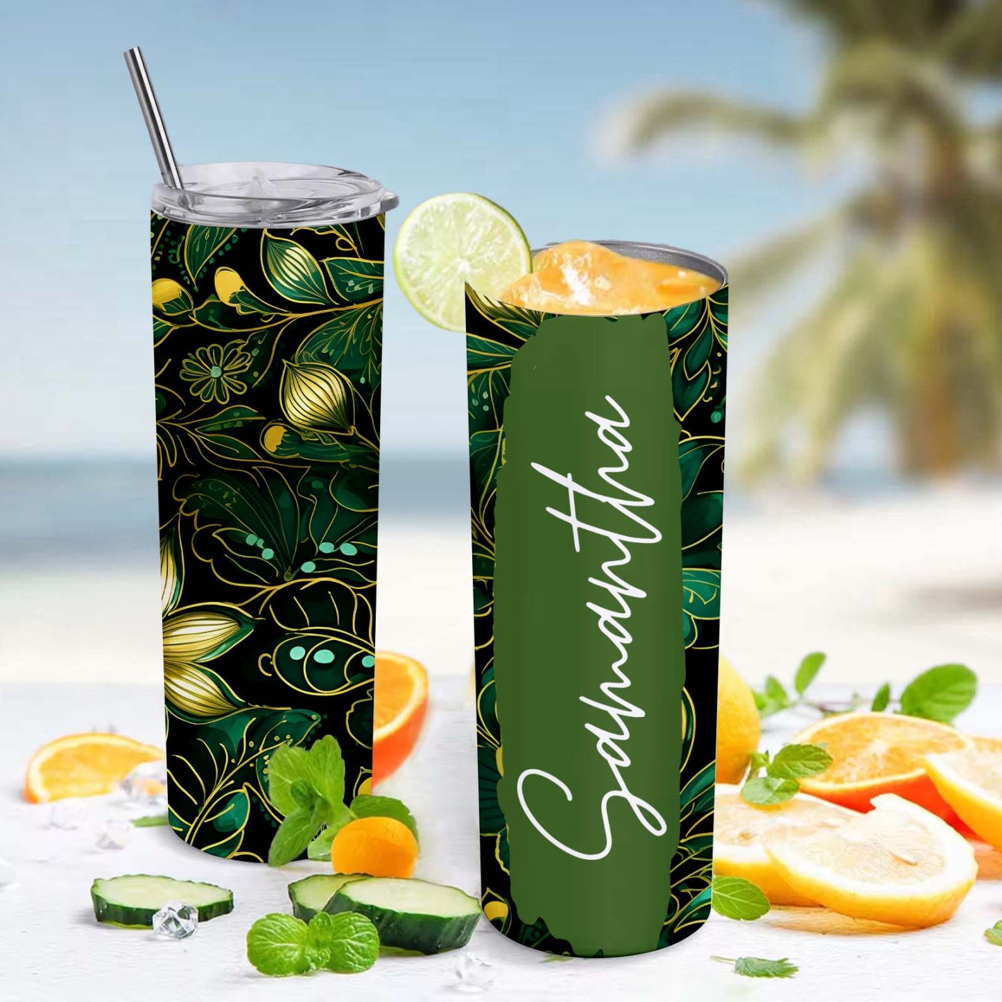 Name Floral Tumbler Personalized Water Cup Skinny Wedding Gift