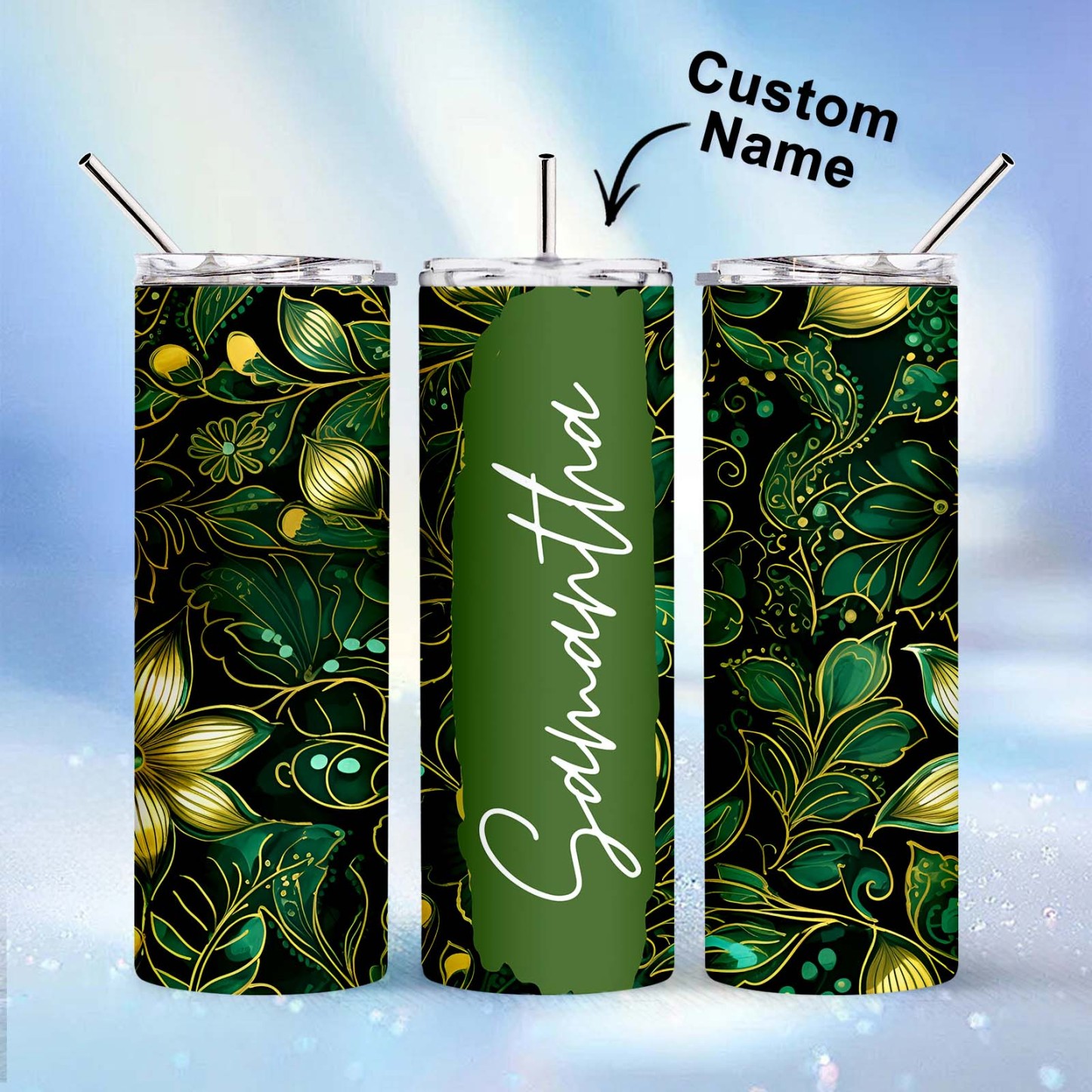 Name Floral Tumbler Personalized Water Cup Skinny Wedding Gift