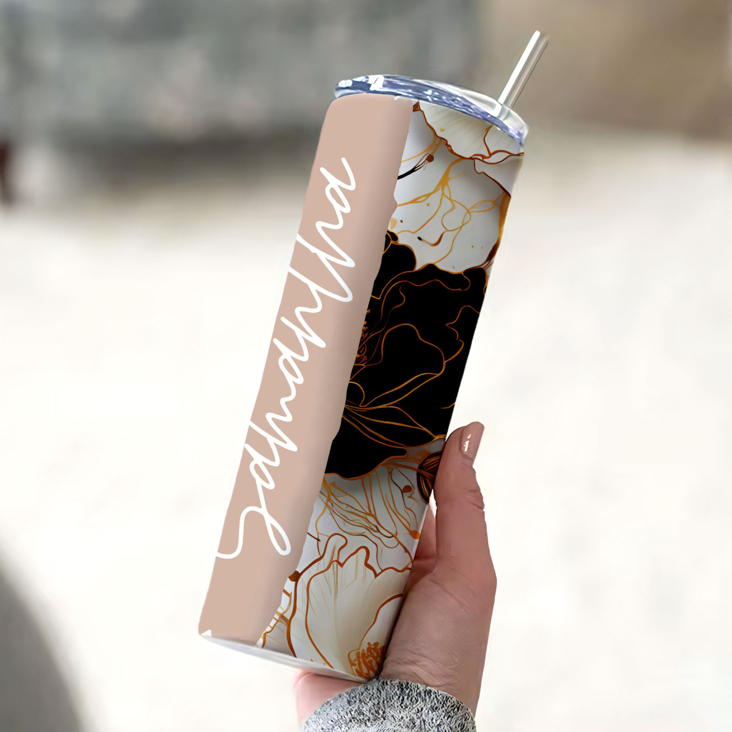 Personalized Text Floral Tumbler 20oz Wedding Gift