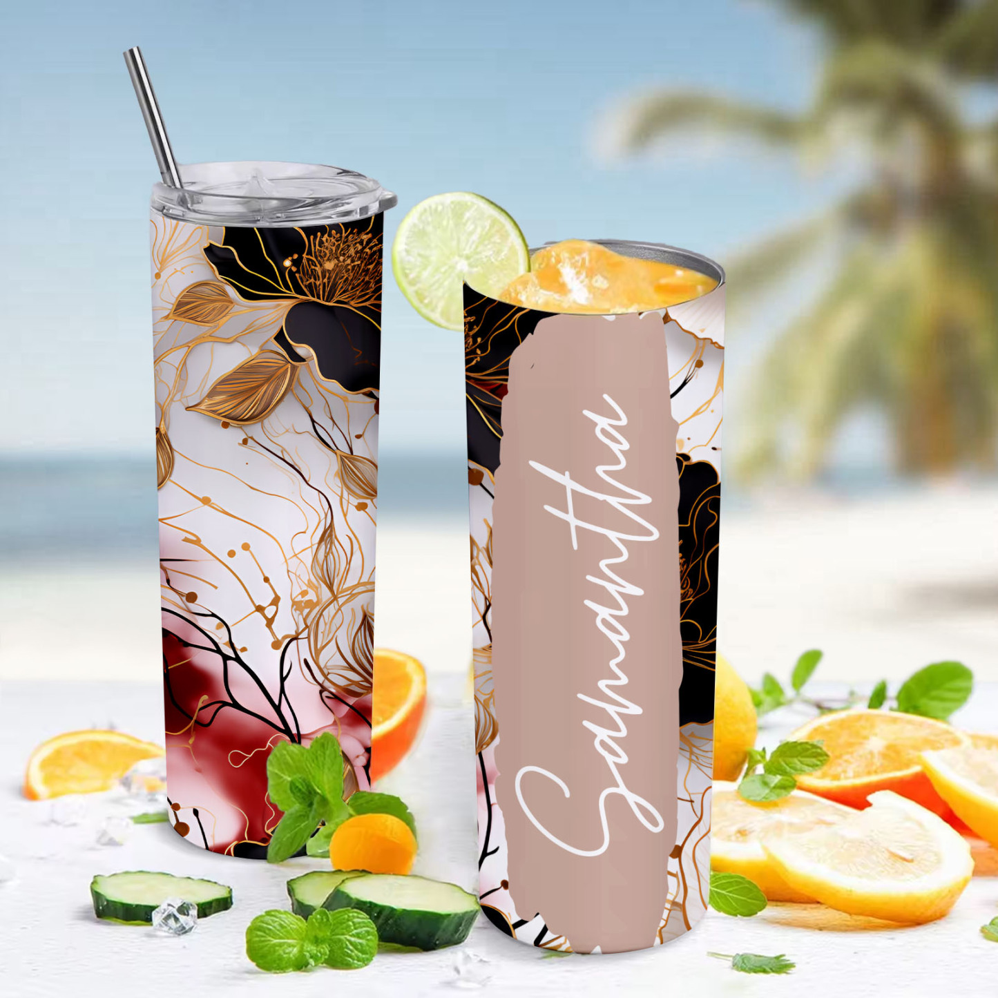 Personalized Text Floral Tumbler 20oz Wedding Gift