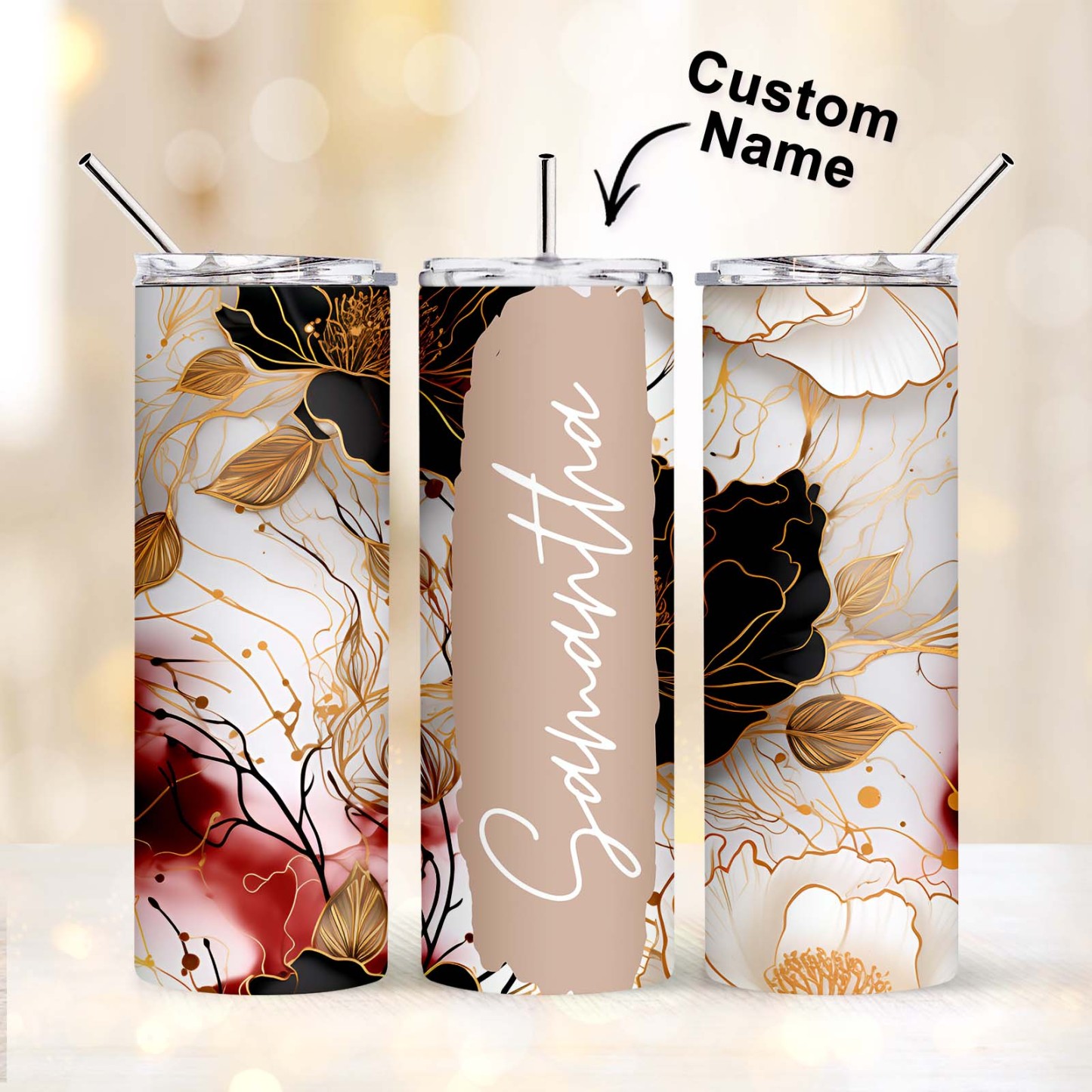 Personalized Text Floral Tumbler 20oz Wedding Gift