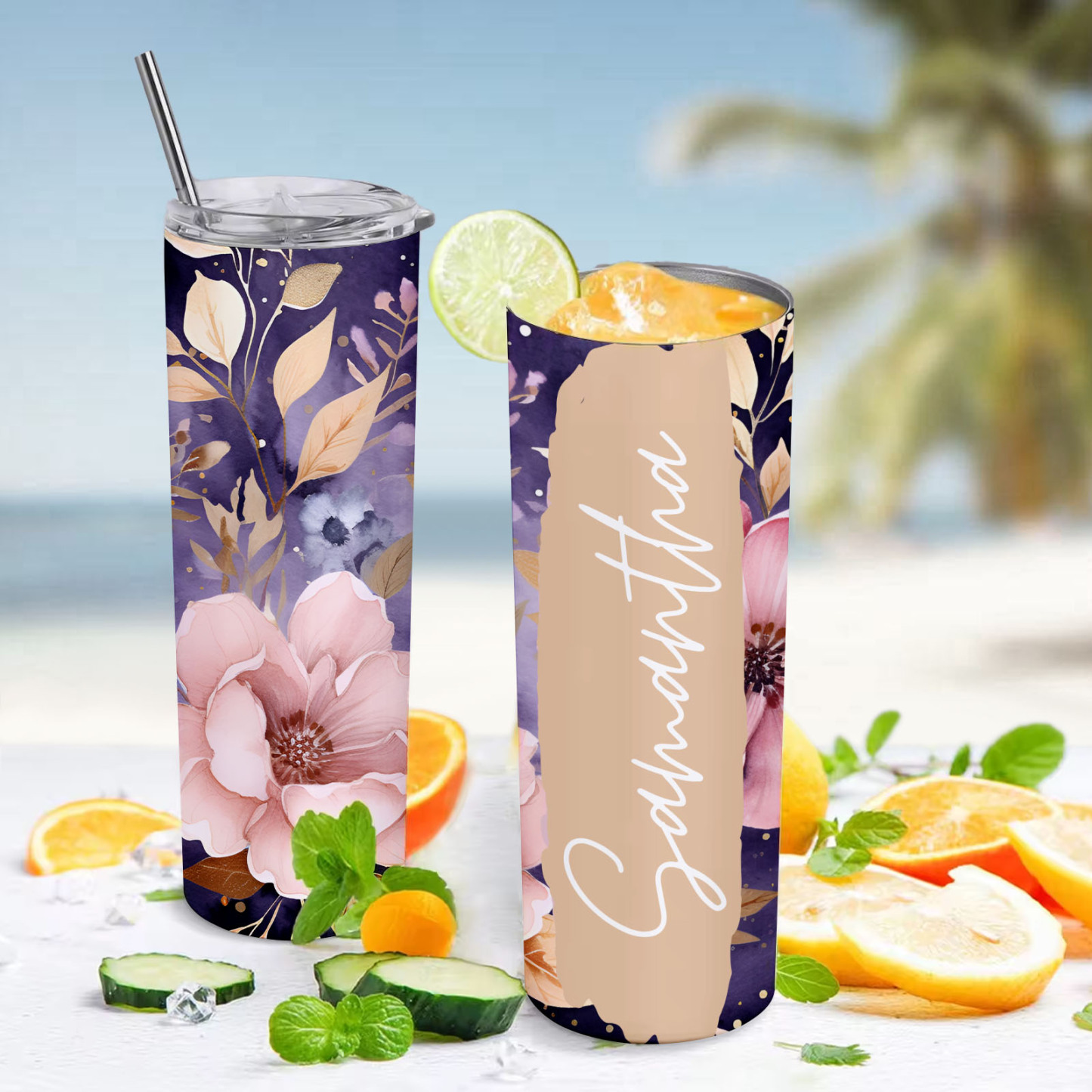 Custom Name Floral Tumbler Creative Summer Gift for Her