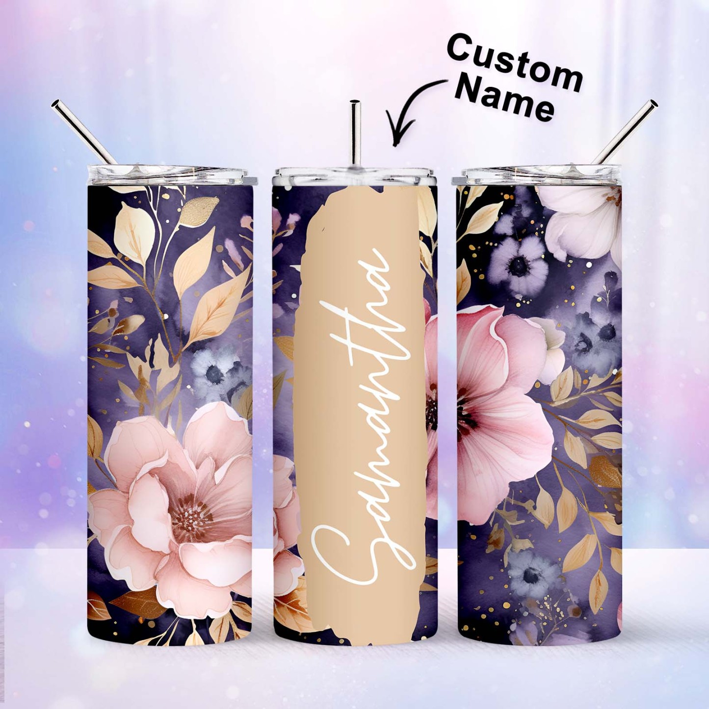 Custom Name Floral Tumbler Creative Summer Gift for Her