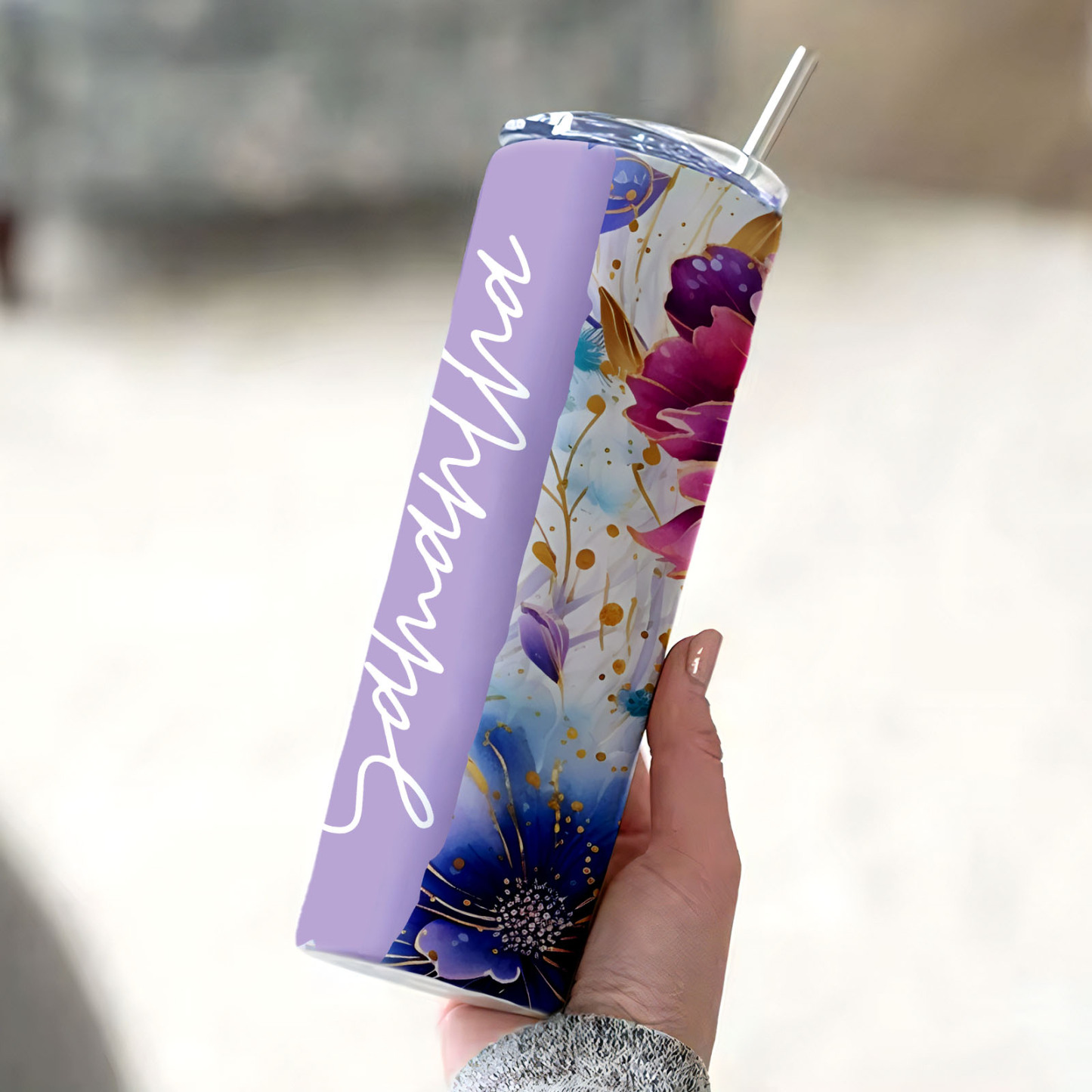 Personalized Name Colorful Flowers Water Cup Wedding Gift