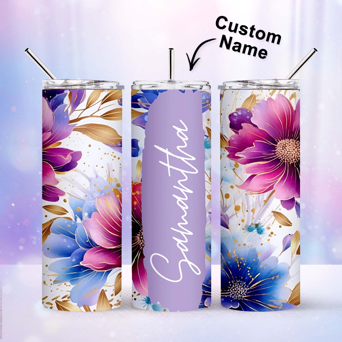 Personalized Name Colorful Flowers Water Cup Wedding Gift