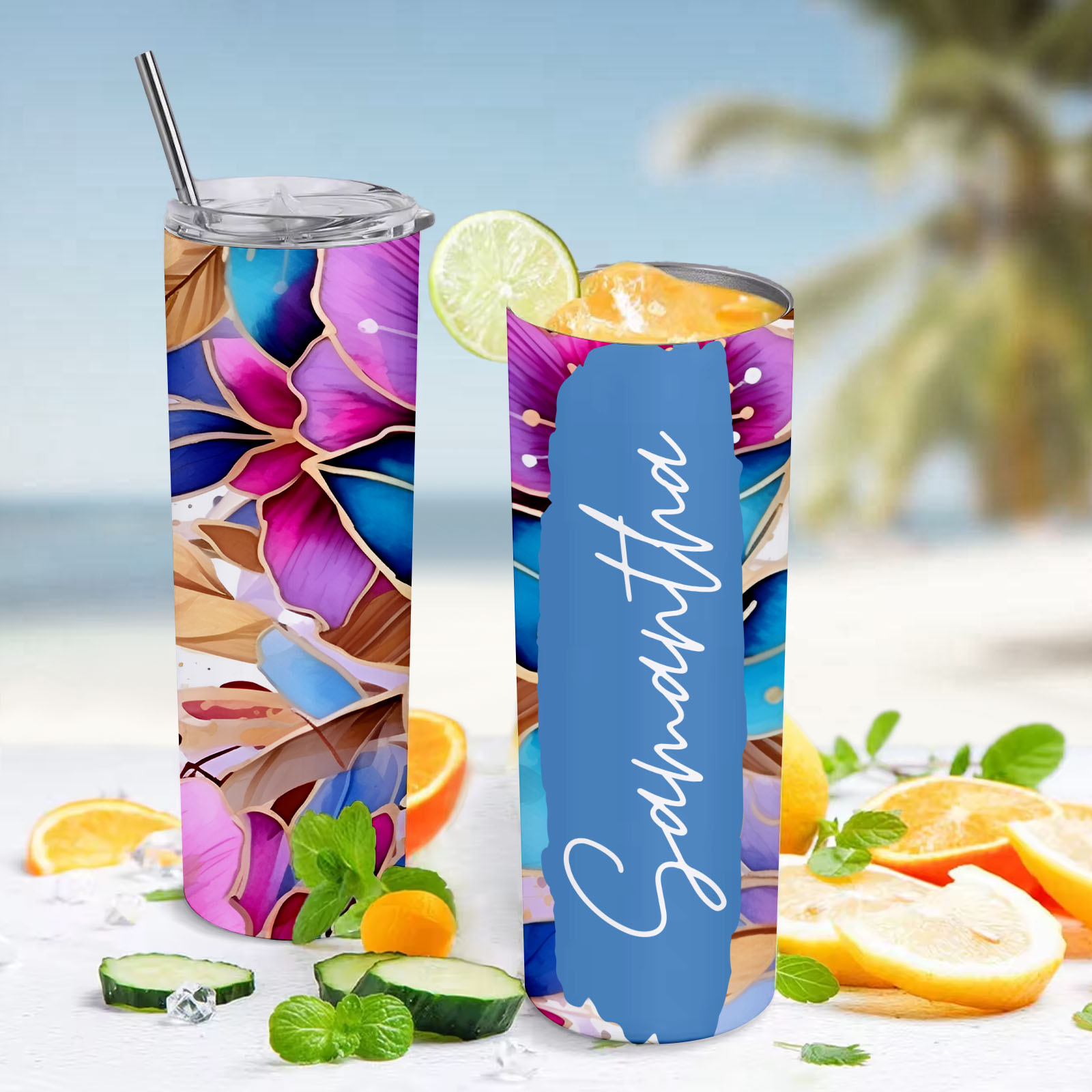 Wedding Gift Name Floral Tumbler Skinny Sublimation Seamless Gift