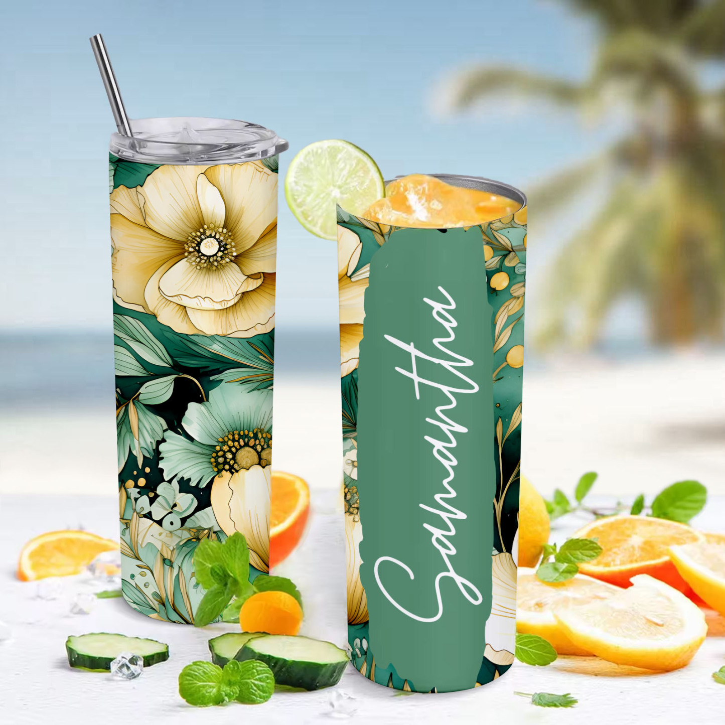 Custom Name Floral Tumbler Custom Beautiful Water Cup Girl Gift