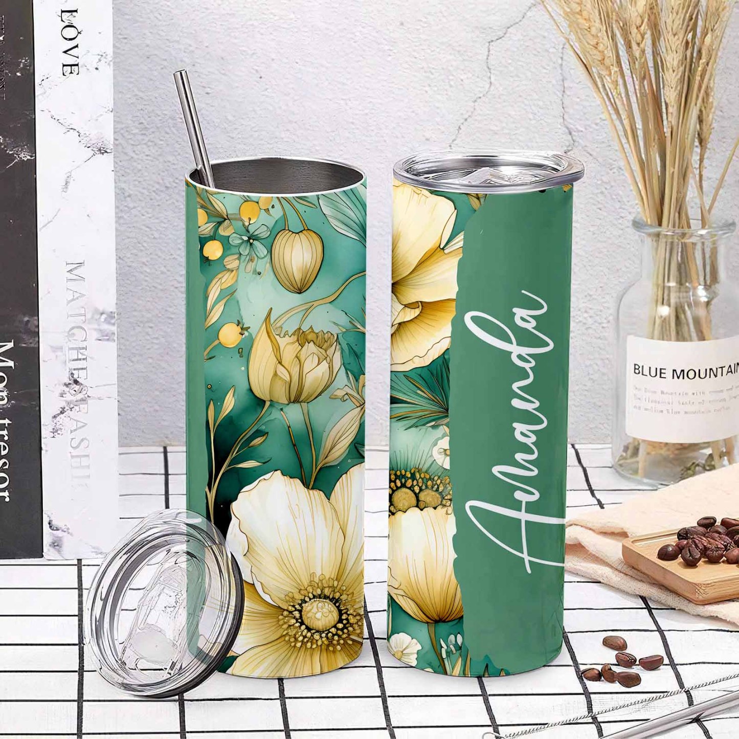 Custom Name Floral Tumbler Custom Beautiful Water Cup Girl Gift