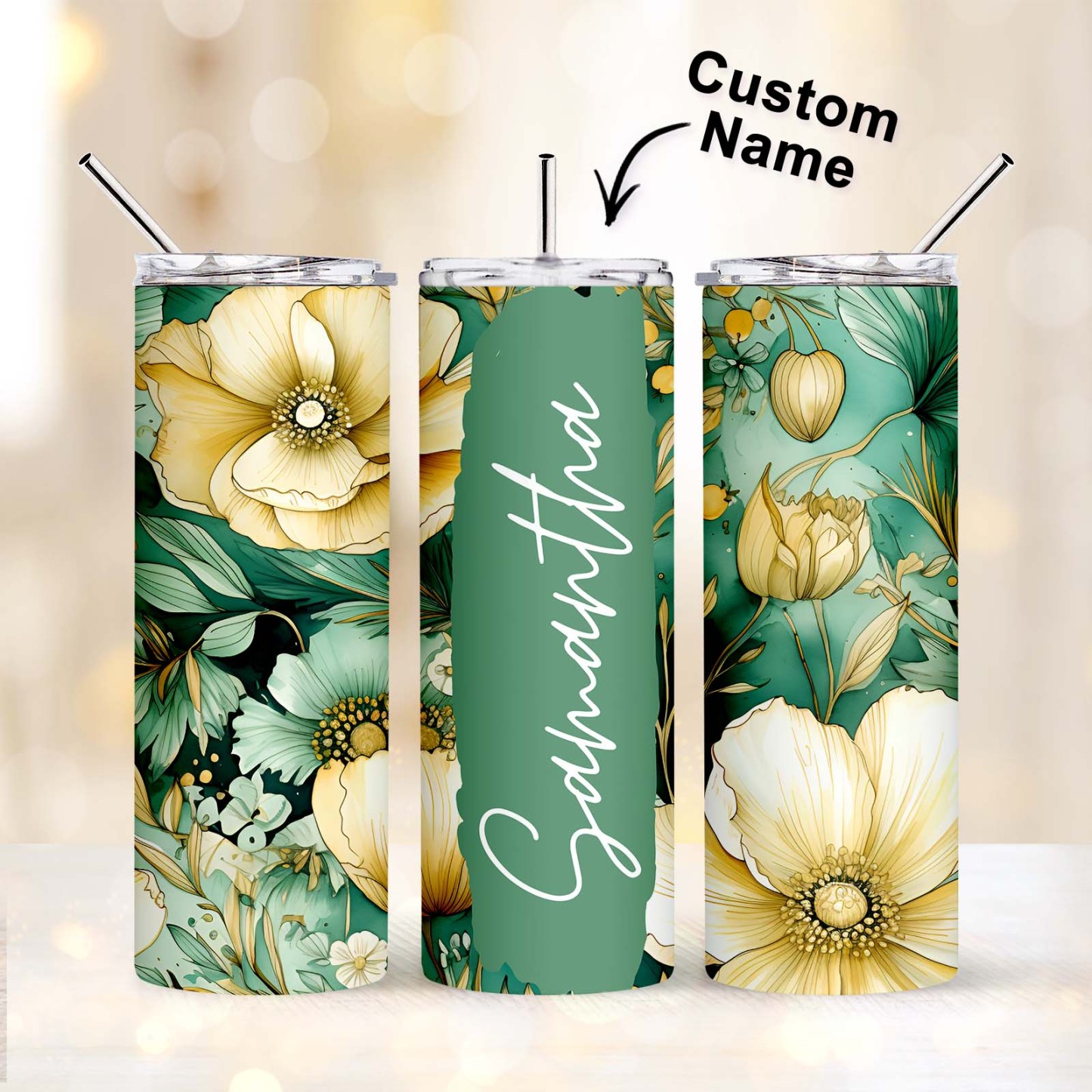 Custom Name Floral Tumbler Custom Beautiful Water Cup Girl Gift