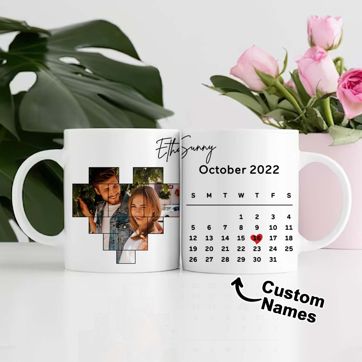 Custom Photo Personalized Calendar Printed Coffee Mug Gifts for Couple
