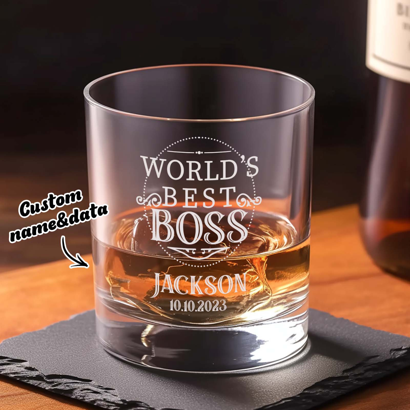 Custom Name Whiskey Glass World's Best Boss Personalized Engraved Whiskey Cup Gift for Boss
