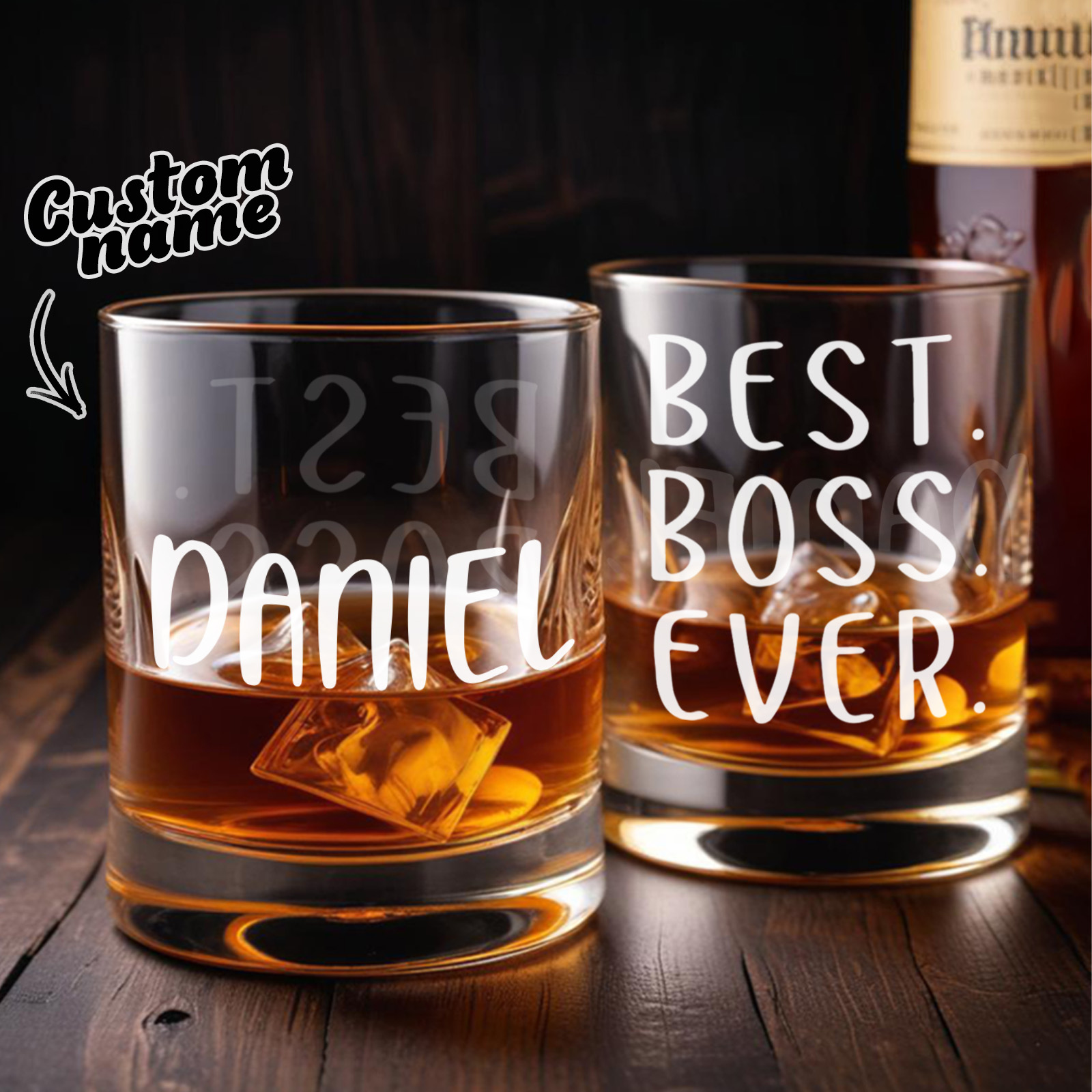 Custom Name Whiskey Glass Best Boss Ever Personalized Engraved Whiskey Cup Gift for Boss