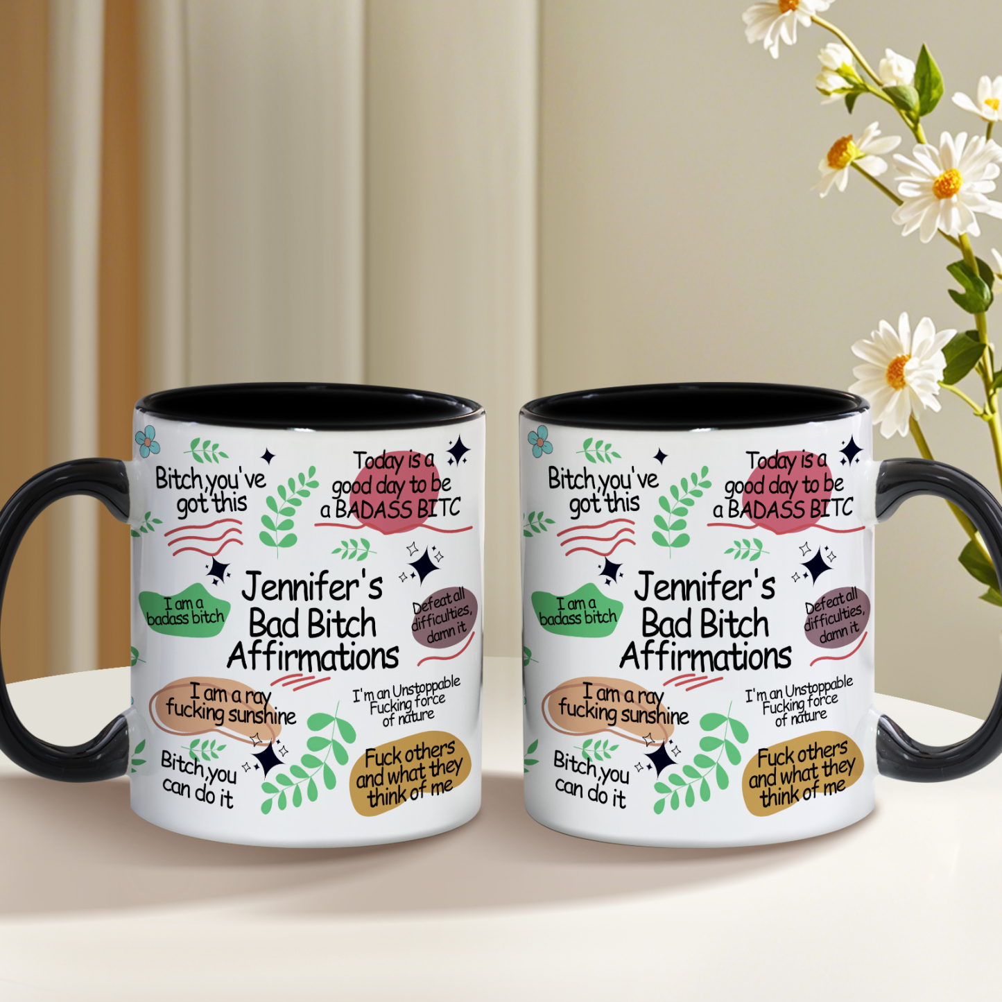 Bad B*Tch Affirmations Funny Mug For Coworkers, Friends, Self Gift, Daily Reminder Cup, Positive Vibes Mug Swear Mug