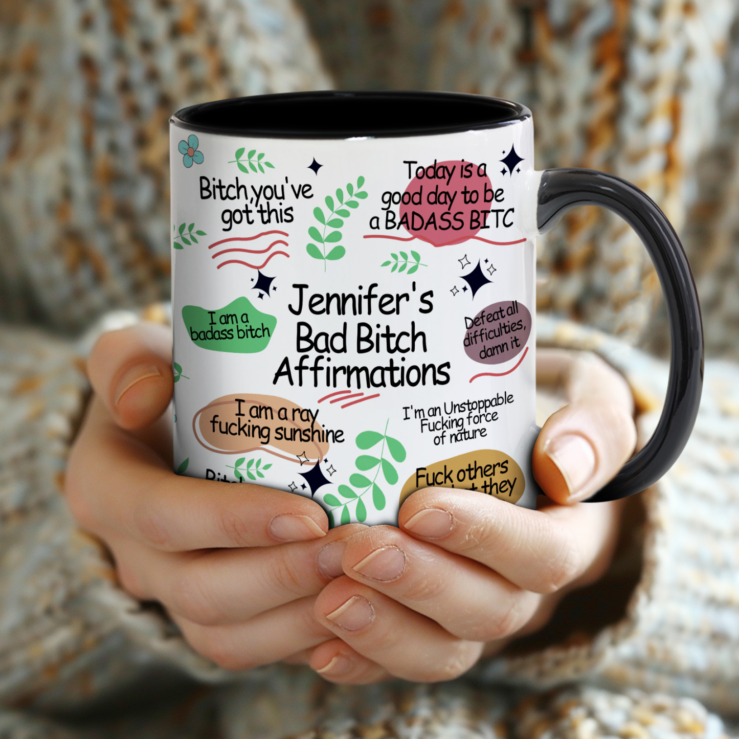 Bad B*Tch Affirmations Funny Mug For Coworkers, Friends, Self Gift, Daily Reminder Cup, Positive Vibes Mug Swear Mug