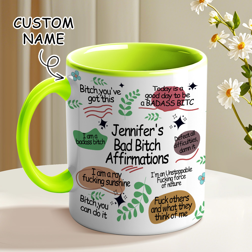 Bad B*Tch Affirmations Funny Mug For Coworkers, Friends, Self Gift, Daily Reminder Cup, Positive Vibes Mug Swear Mug