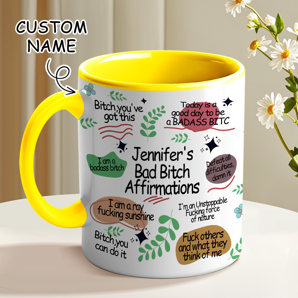 Bad B*Tch Affirmations Funny Mug For Coworkers, Friends, Self Gift, Daily Reminder Cup, Positive Vibes Mug Swear Mug