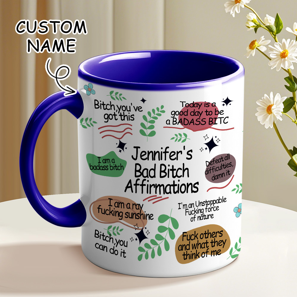 Bad B*Tch Affirmations Funny Mug For Coworkers, Friends, Self Gift, Daily Reminder Cup, Positive Vibes Mug Swear Mug