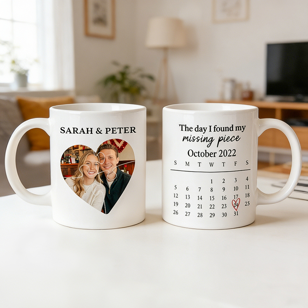 Personalized Couple Mug with Photo & Calendar Custom Name Coffee Cup Anniversary Gift for Him or Her