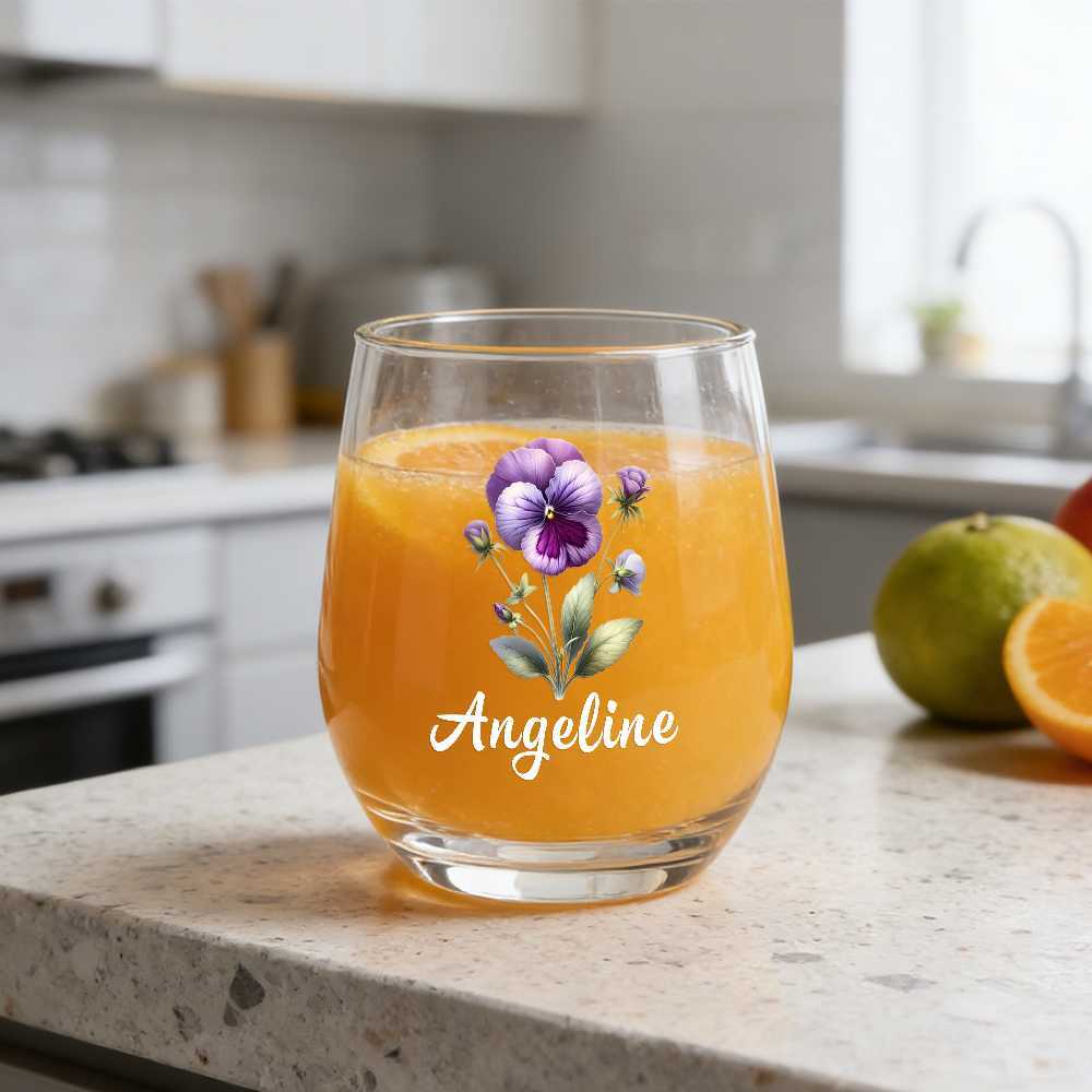 Personalized Birth Flower Wine Glass with Name, Custom Mother's Day Gift, Month Flower Birthday Gifts For Her - MySpotifyGlass